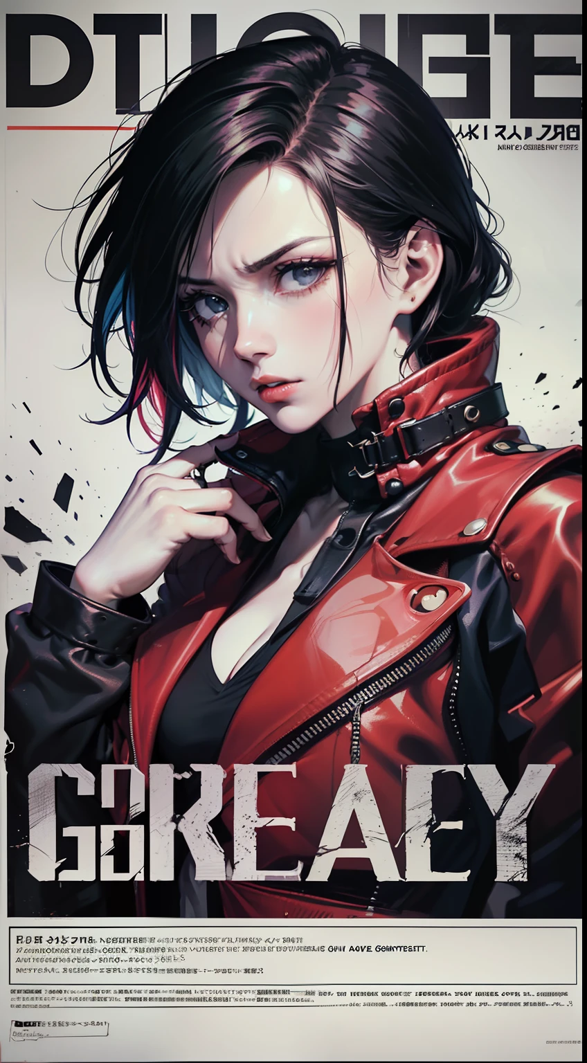 ((((dramatic))), (((gritty))), (((intense))) film poster featuring a young woman as the central character. She stands confidently in the center of the poster, wearing a stylish and edgy outfit, with a determined expression on her face. The background is dark and gritty, with a sense of danger and intensity. The text is bold and attention-grabbing, with a catchy tagline that adds to the overall feeling of drama and excitement. The color palette is mainly dark with splashes of vibrant colors, giving the poster a dynamic and visually striking appearance,tachi-e (magazine:1.3), (cover-style:1.3), fashionable, woman, vibrant, outfit, posing, front, colorful, dynamic, background, elements, confident, expression, holding, statement, accessory, majestic, coiled, around, touch, scene, text, cover, bold, attention-grabbing, title, stylish, font, catchy, headline, larger, striking, modern, trendy, focus, fashion,