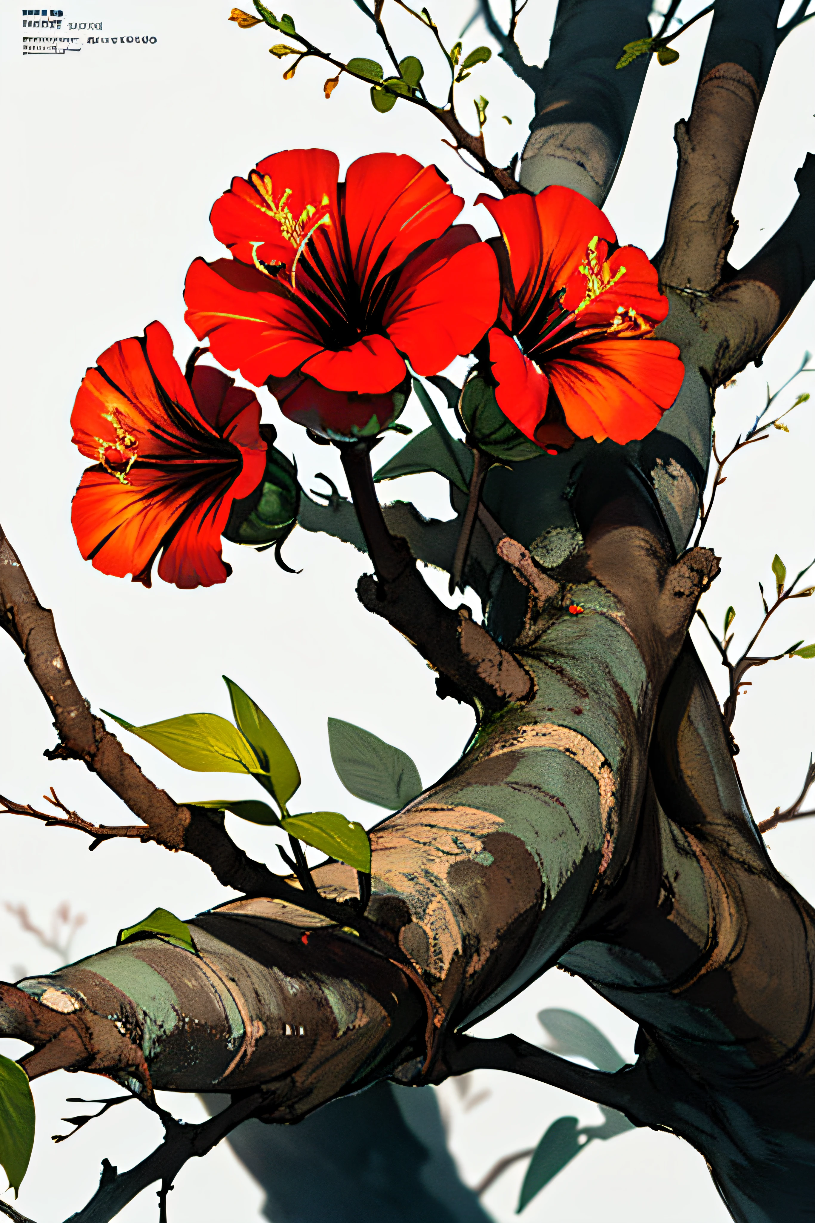 (Magazine cover: 1.3), Ulzzang-6500, (realistic: 1.3) (original: 1.2), masterpiece, best quality, Hibiscus flower blooming on a gnarled branch on a gray background, simple background, in the style of light orange and light beige, minimalist images, photographic installations, paleocore, green and crimson, hyperrealistic, poetic intimacy. masterpiece, best quality, colorful, LLTH, blue hand holding