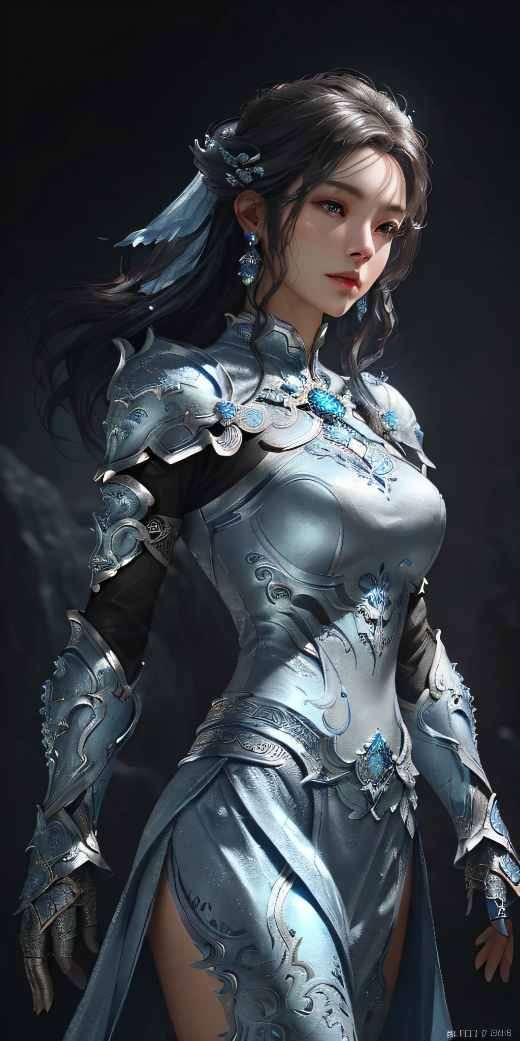 a close up of a woman in a silver and blue dress, chengwei pan on artstation, by Yang J, detailed fantasy art, stunning character art, fanart best artstation, epic exquisite character art, beautiful armor, extremely detailed artgerm, detailed digital anime art, artgerm on artstation pixiv, armor girl