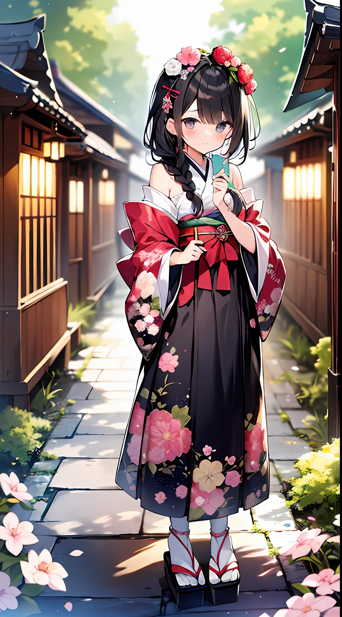 (incredibly absurdres absolutely resolution: 1.5), highest quality, masterpiece, ultra high resolution, 8k, (multiple girls), tanbo, (gorgeous and colorful gorgeous kimono) break shoujo manga style, (), soft line art, digital enhancement, shojo manga touch, environmental change scene, shojo manga core, ( Hair length to the shoulders))), (((short braid))), Japan ancient capital, full body visible angle, beautiful black hair, entangle, beautiful and aesthetic: 1.5, high quality: 1.3