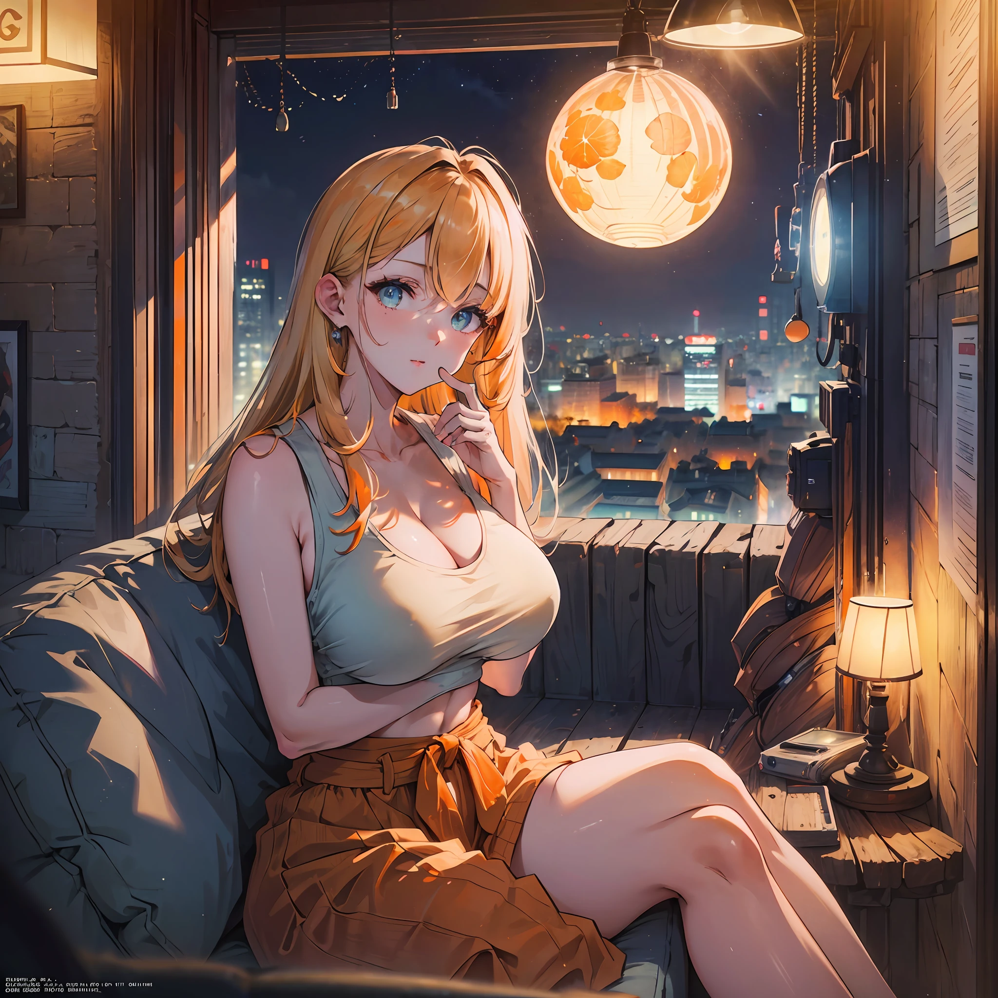 (Night:1.7), Cyberpunk_CityView, before the window, sitting at attention, sitting on the couch, (orange_tank_top:1.3), White_short_panties, blonde_hair.long_hair, 1 girl, 20yo, mature female, cute finger, beautiful long legs, beautiful body, beautiful nose, beautiful character design, perfect eyes, perfect face, looking at the viewer, NSFW, official art, extremely detailed CG unit 8k wallpaper, perfect lighting, colorful, Bright_Front_face_Lighting, (masterpiece: 1.0), (best_quality: 1.0), ultra high res, 4K, ultra-detailed, photography, 8K, HDR, highres, absurdres:1.2, Kodak portra 400, grain film, blurred background, bokeh:1.2, lens flare, (vibrant_color:1.2) (Beautiful,large_Breasts:1.4), (beautiful_face:1.5),(narrow_waist),
INFO --auto