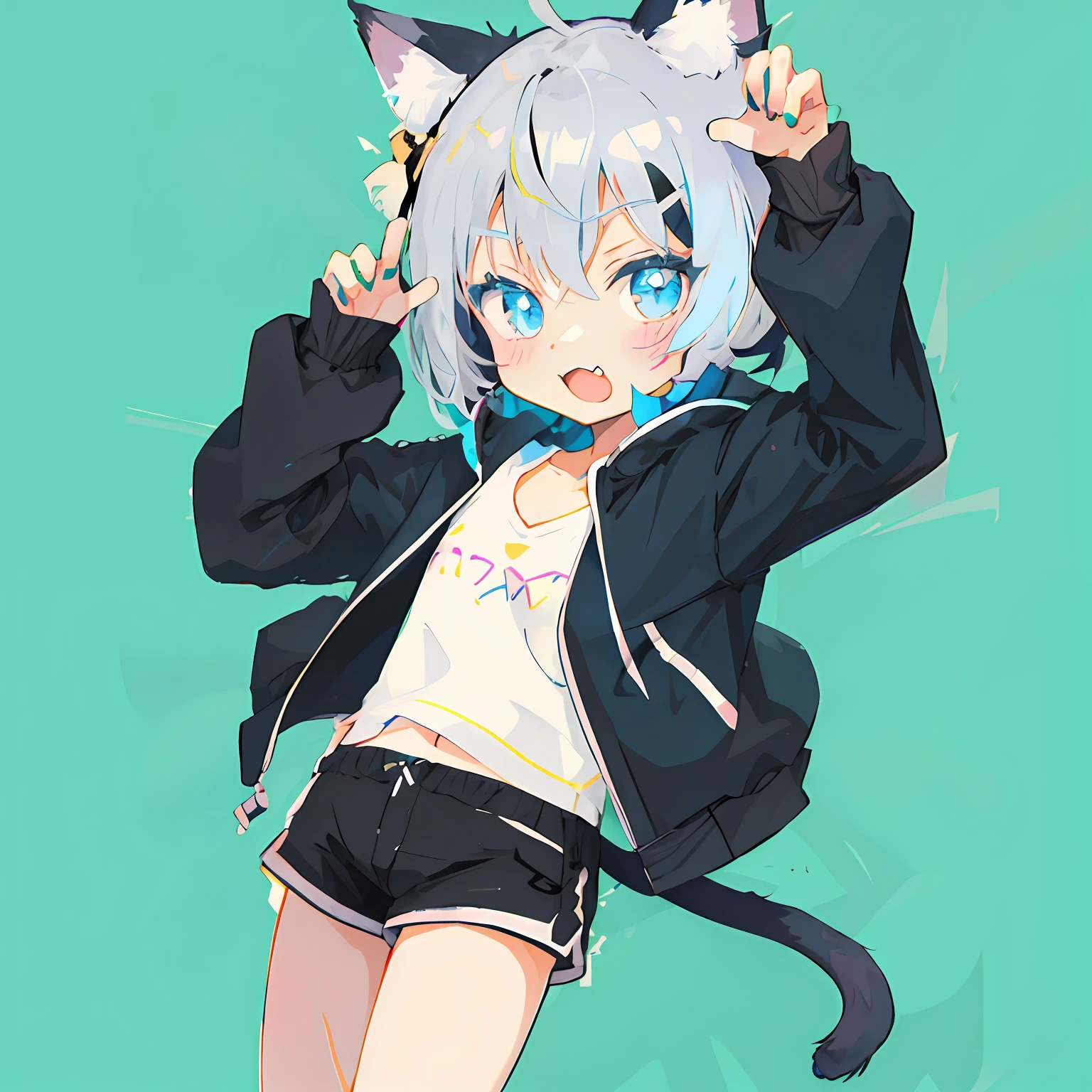 anime girl with cat ears and black shorts posing for a picture, cute anime catgirl, anime catgirl, nyaruko-san, anime girl with cat ears, boy with cat ears and tail, catgirl, anime cat, anime moe artstyle, neferpitou, attractive cat girl, cat girl, cute!! chibi!!! catgirl, nekomimi