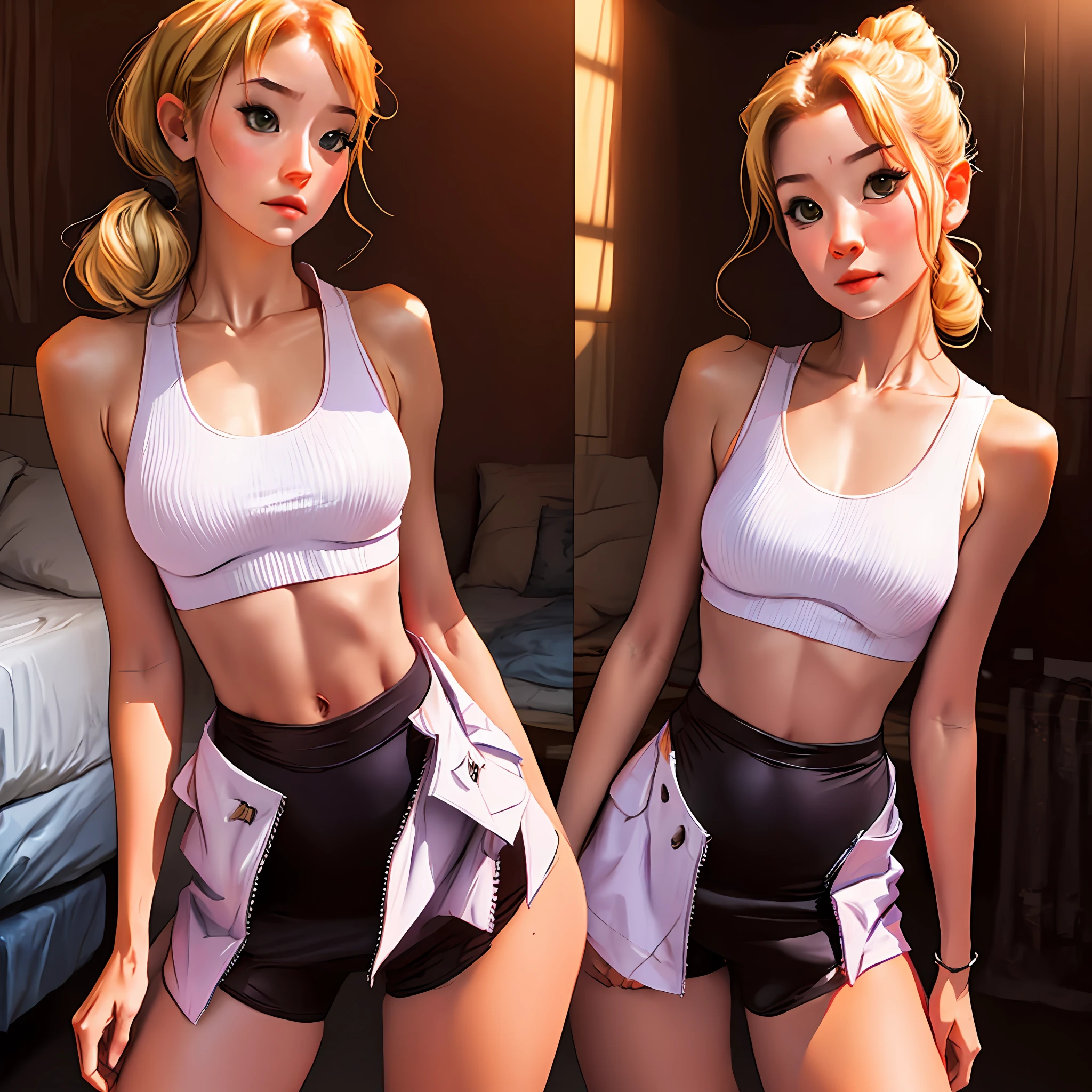 Japan girl one beauty white mini skirt real photo blonde ponytail navel tank top white buruma real 19 years old thigh upper arm collarbone calf tai chi nozomi sasaki realistic sexy --auto