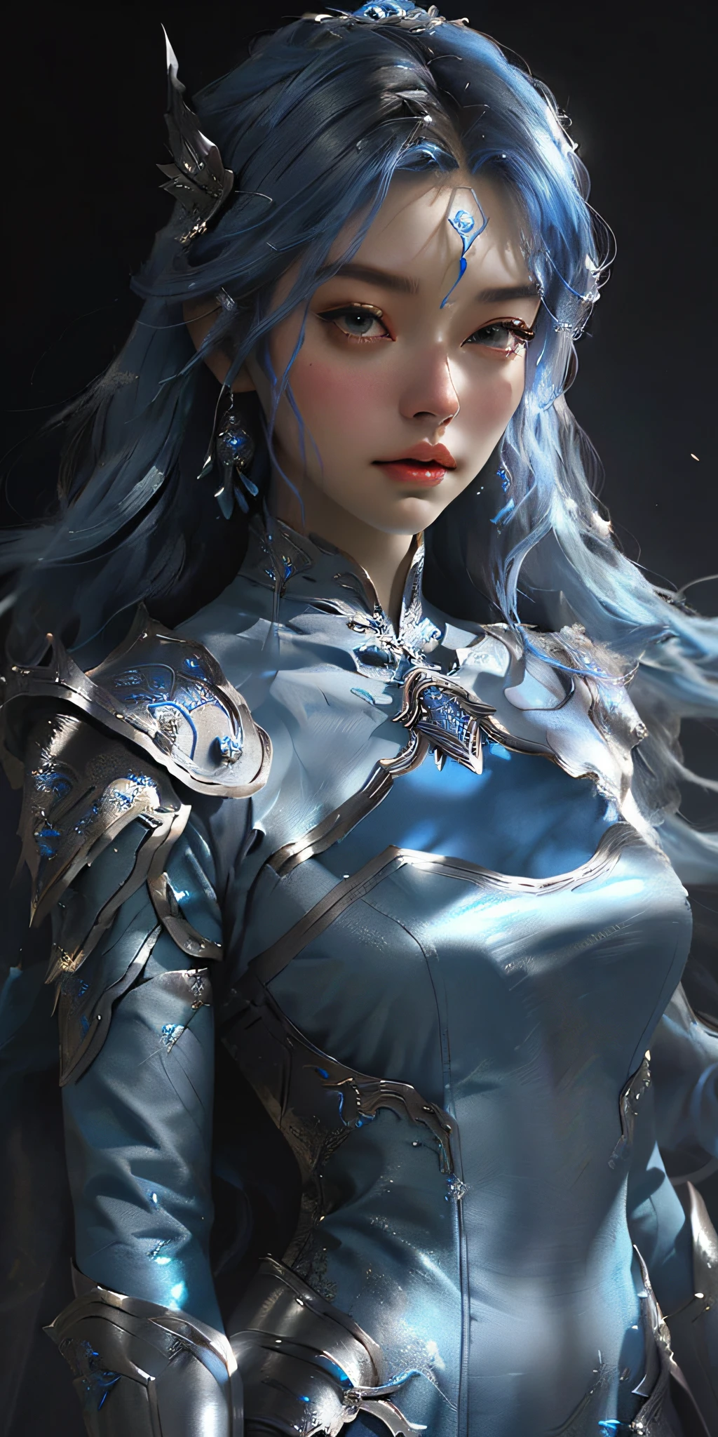 a close up of a woman in a silver and blue dress, chengwei pan on artstation, by Yang J, detailed fantasy art, stunning character art, fanart best artstation, epic exquisite character art, beautiful armor, extremely detailed artgerm, detailed digital anime art, artgerm on artstation pixiv, armor girl