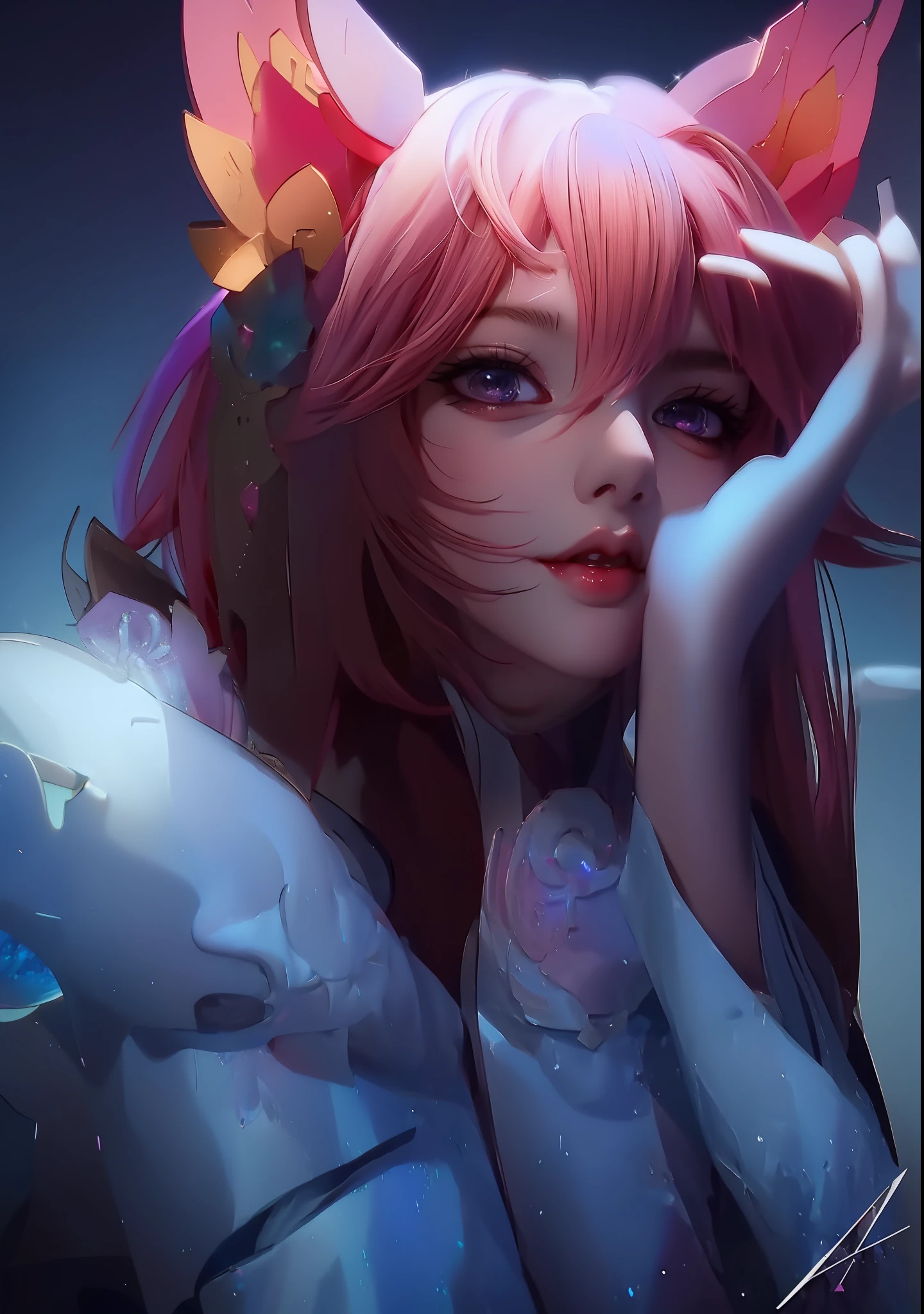 anime girl with pink hair and a cat ears, extremely detailed artgerm, rossdraws cartoon vibrant, rossdraws pastel vibrant, artgerm and rossdraws, artgerm colorful!!!, digital anime art, lois van baarle and rossdraws, rossdraws digital painting, artgerm style, portrait of ahri, detailed digital anime art