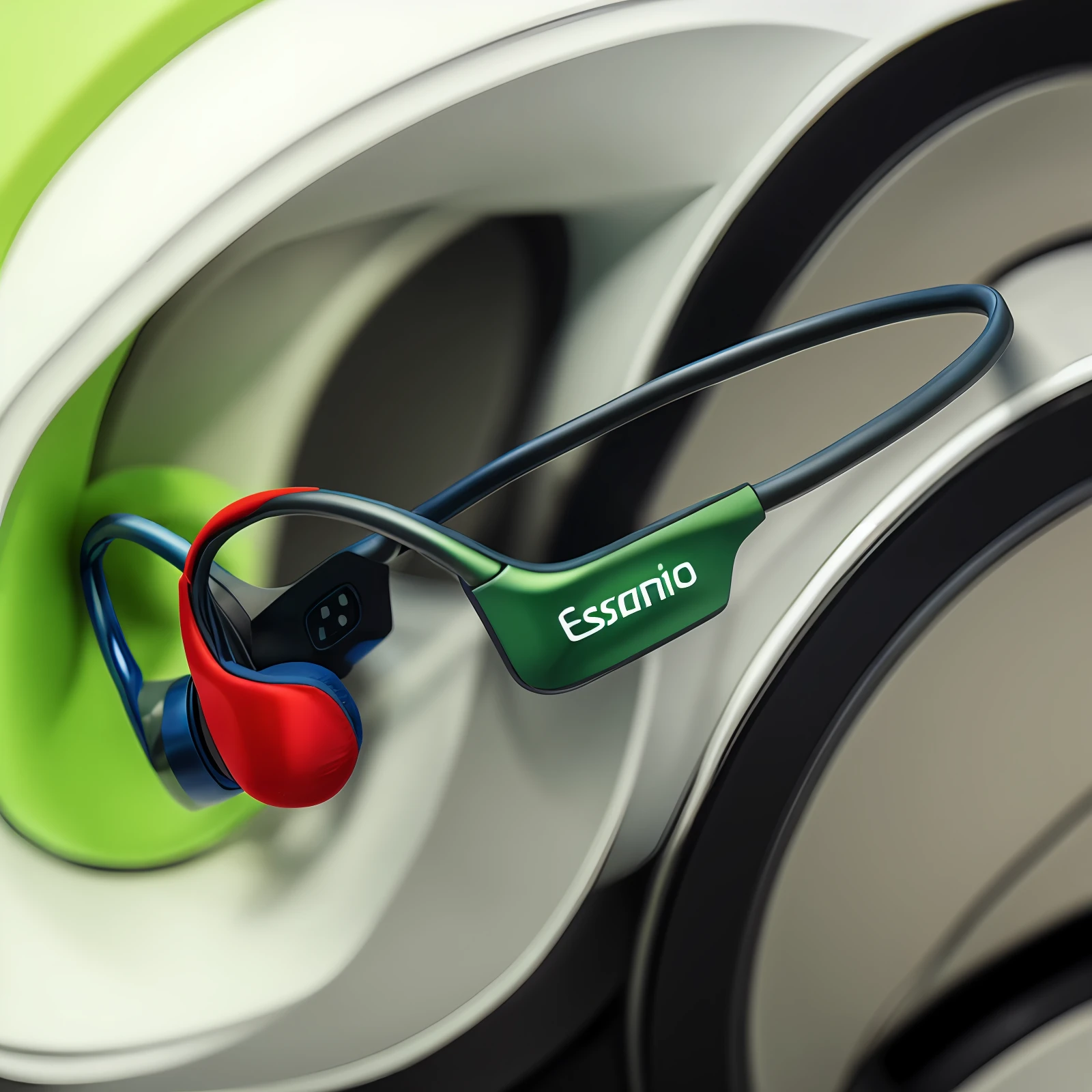 White, green and red make up the main colors of the headset