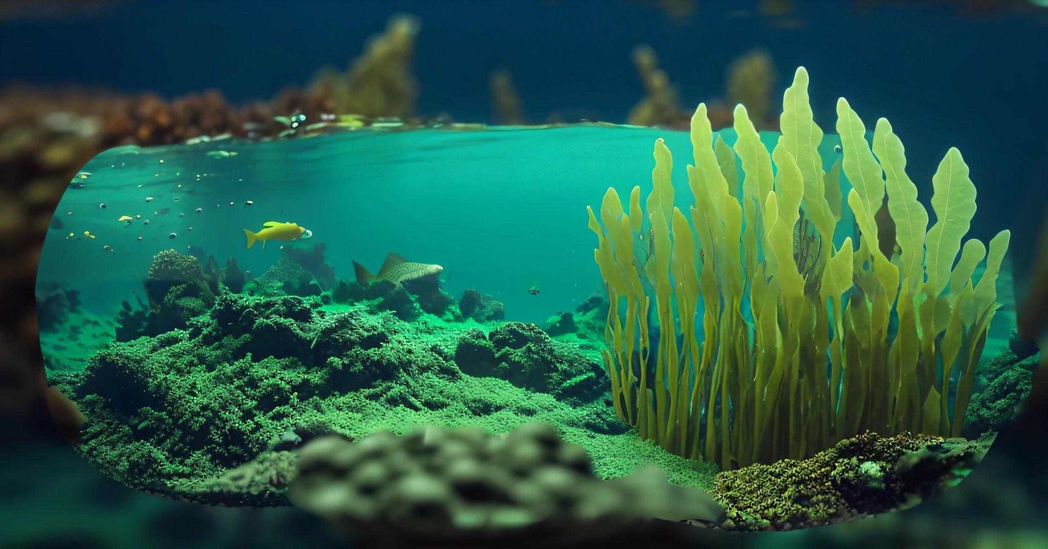 Green seabed, seabed sand, seabed moss