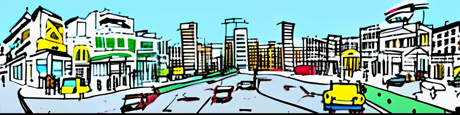 drawing of a city street with a green arrow pointing to a building, busy city on background, town background, simple illustration, town center background, city street view background, an illustration, whole page illustration, busy cityscape, commercial illustration, city streetscape, illustration, street background, linear illustration, city scene, busy streets, busy street, wide image, without background