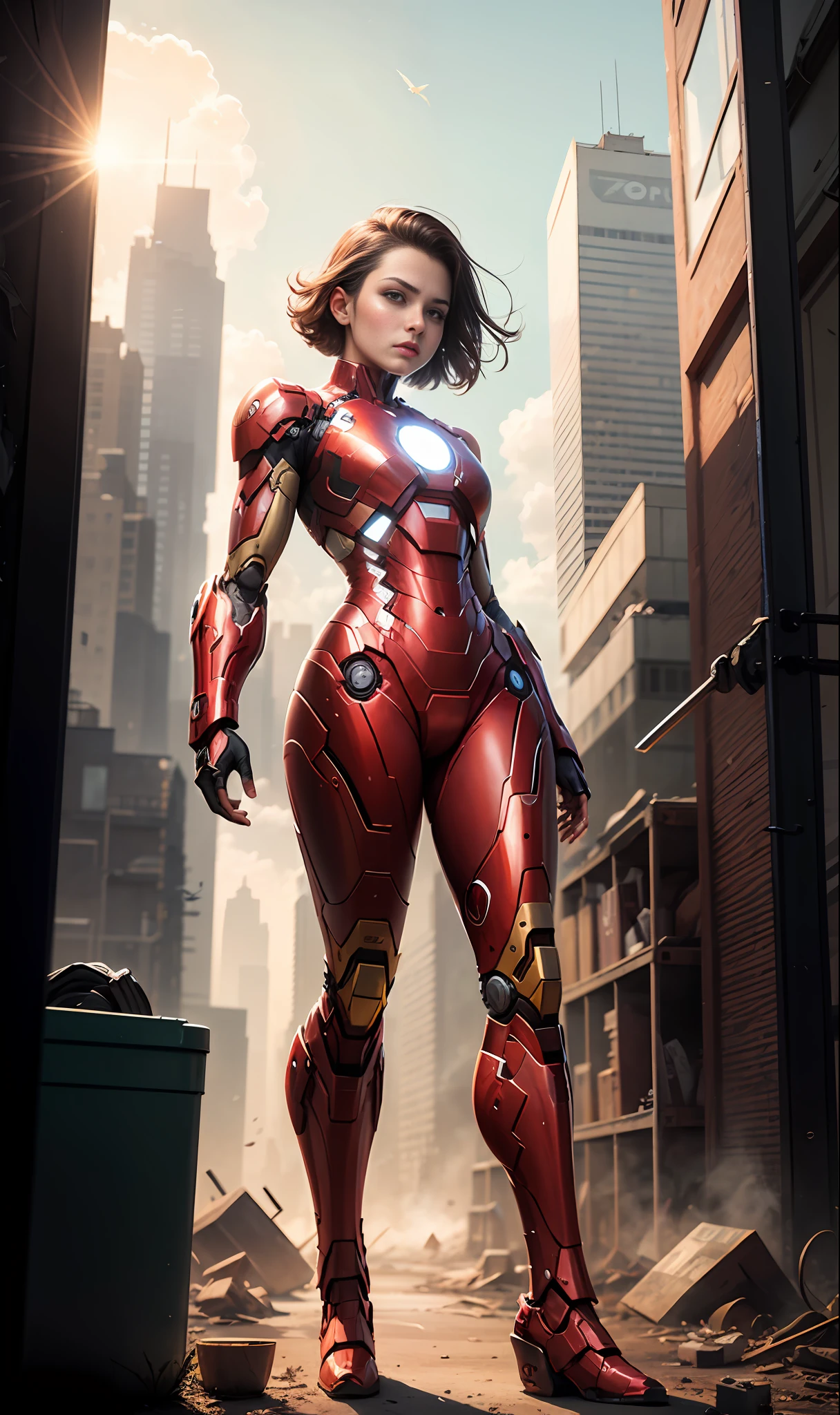 (1girl:1.3), solo,__body-parts__, official art, unity 8k wallpaper, ultra detailed, beautiful and aesthetic, beautiful, masterpiece, best quality, RAW, masterpiece, super fine photo,, best quality, super high Resolution, photorealistic, sunlight, full body portrait, stunningly beautiful,, dynamic pose, delicate face, vibrant eyes, (side view), she is wearing a futuristic Iron Man mech, red and gold, Highly detailed abandoned warehouse background, detailed face, detailed complex busy background, messy, gorgeous, milky, high detailed skin, realistic skin details, visible pores, sharp focus, volumetric fog, 8k uhd, dslr camera, High quality, film grain, fair skin, photorealism, lomography, sprawling metropolis in a futuristic dystopia, view from below, translucent --auto