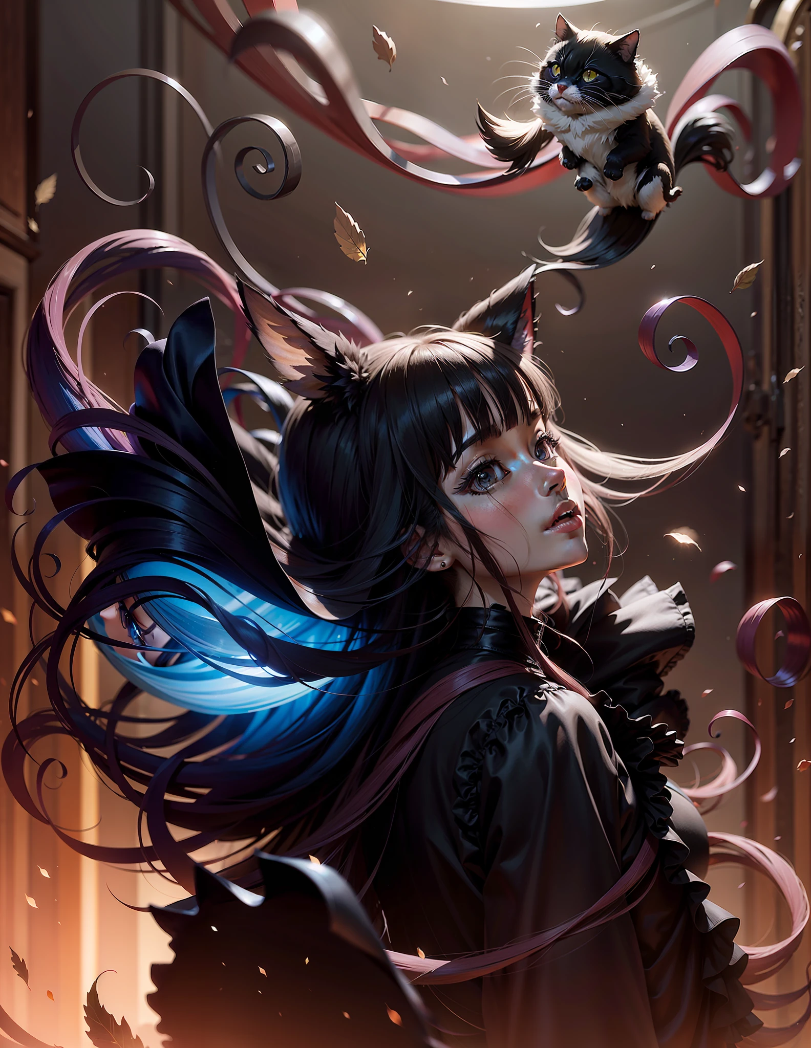 Anime girl with long hair, black dress