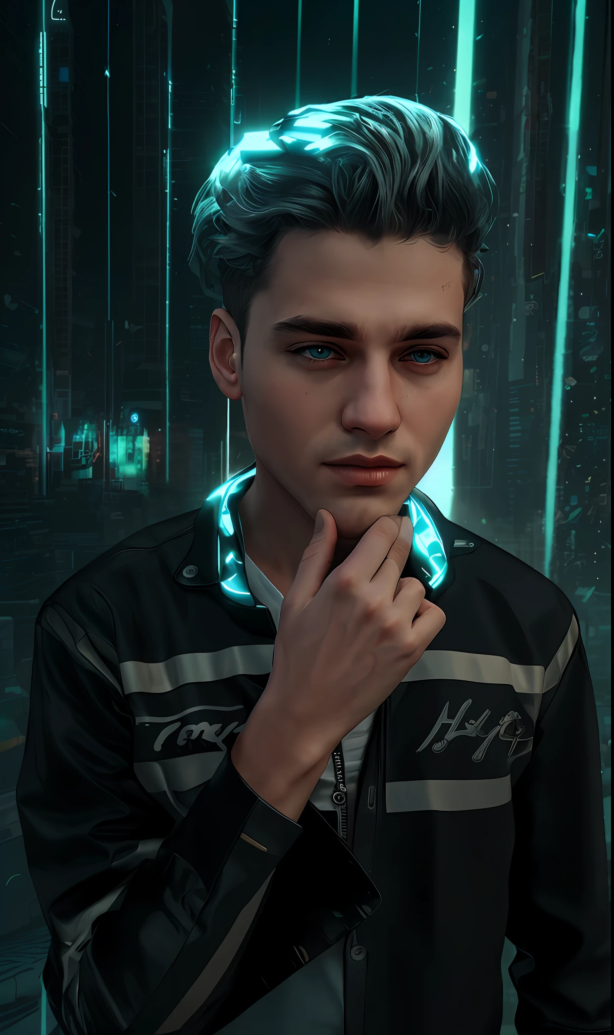 Change background  with cyber punk,8k realistic, hd ,change clothes, 3d , handsome boy,