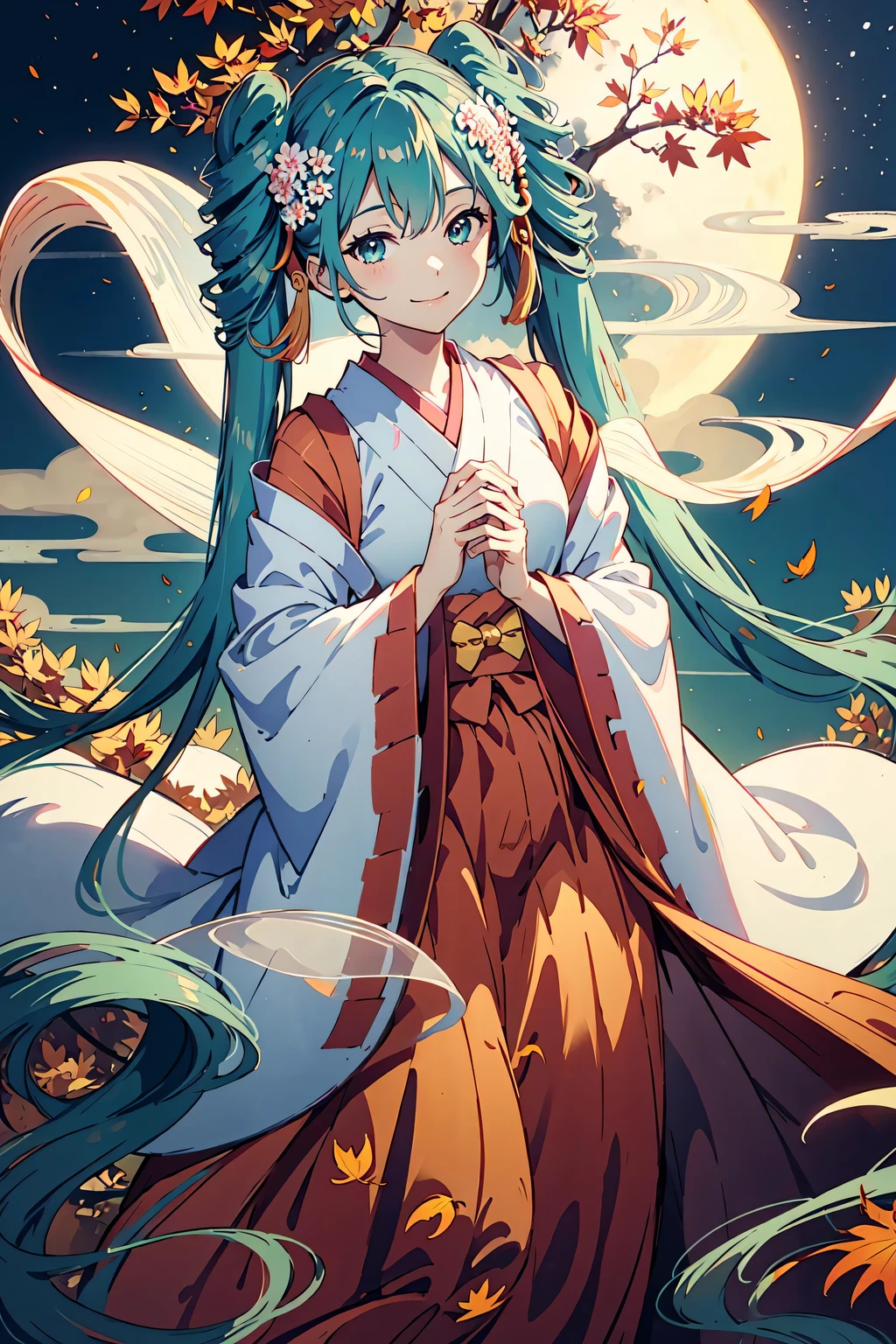 meigetsu, smile, full moon, autumn, fog, autumn, silk dress