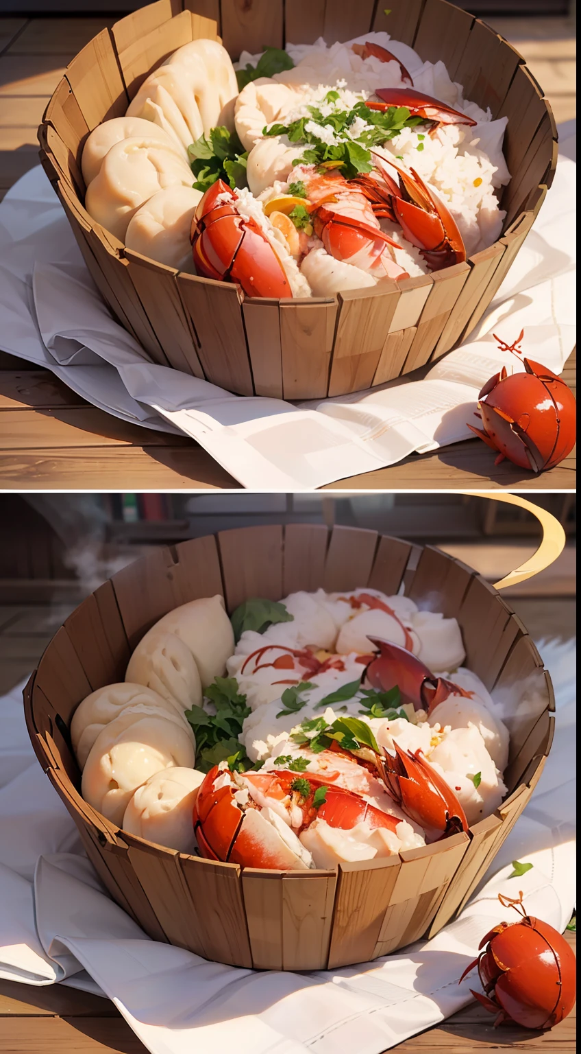 (photorealistic:1.2),masterpiece,best quality,highres,
(picnic:1.4),(lying white wolf:1.2),blanket,(delicious dishes:1.4),(meat),crab,(lobster),sandwich,(dumplings),bao zi,pot,(vegetable),[[pizza]],fruit,[bowl],
(fantasy world:1.2),daylight,sunshine,morning,warm,light particles,(steam:1.1)