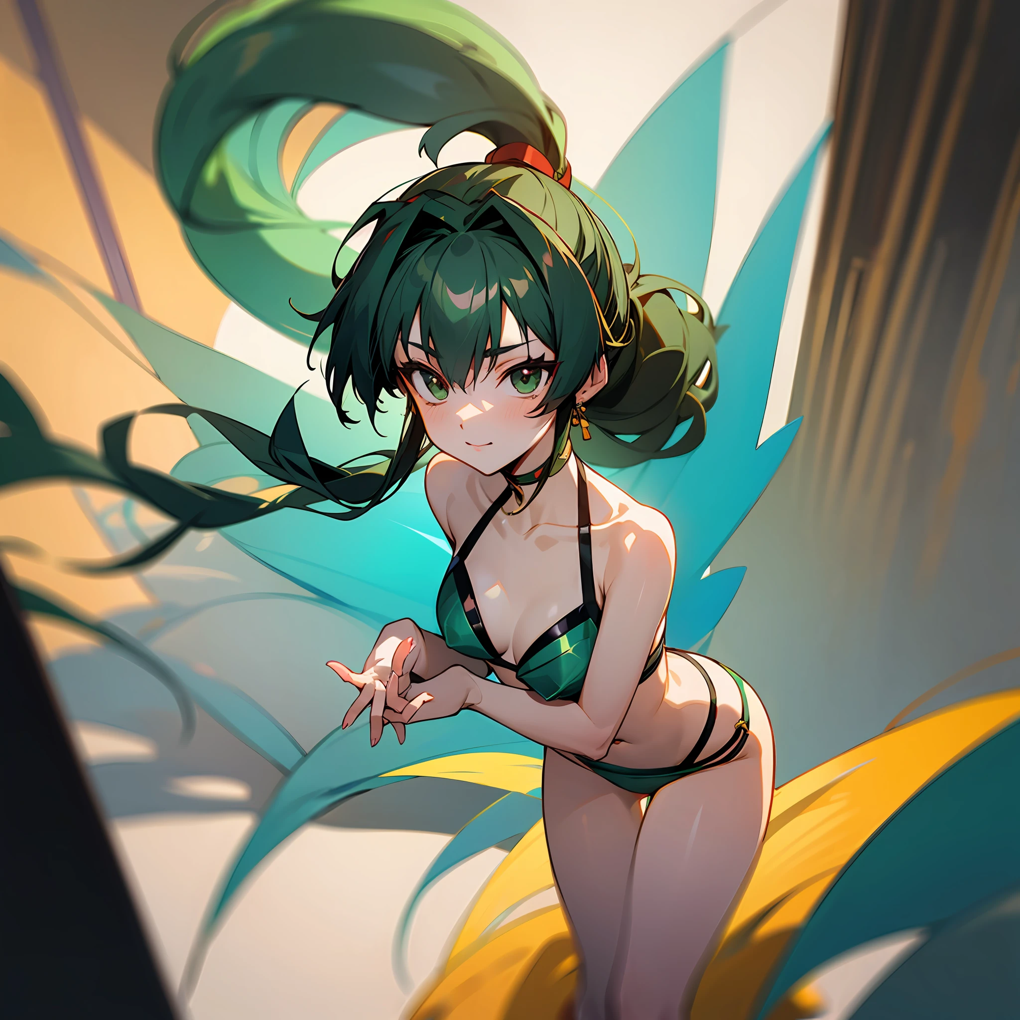 Yamato Nadeshiko 1 Person Metallic Bikini Green Black Hair Ponytail Sea Tetra Pot Hip Thigh Glamorous