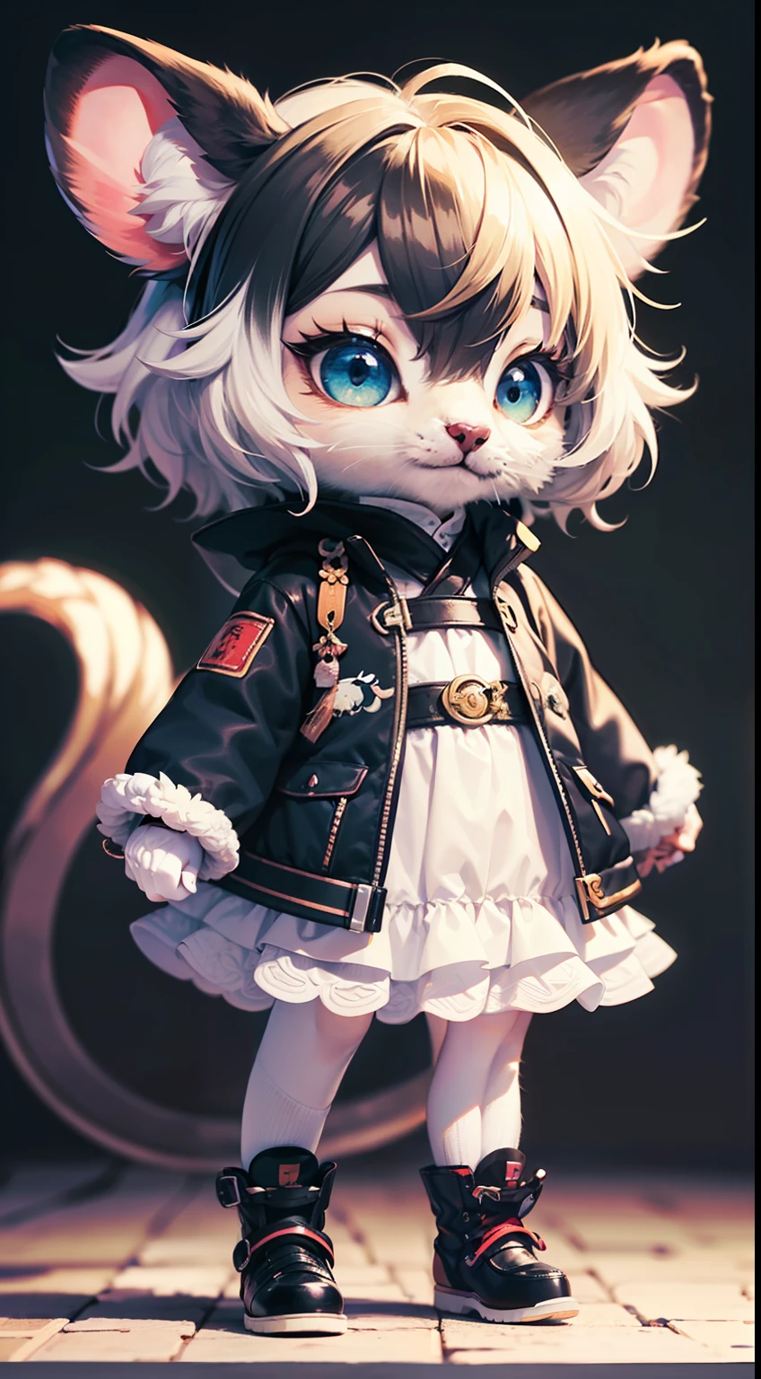 chinese mouse, furry, fluffy, gradient color ((best quality)), ((masterpiece)), ( extreme detailed, highest detailed, official art, beautiful and aesthetic:1.2), depth of field, composition FULL BODY, (CHIBI),, (beautiful and detailed eye:1.3),(very happy:1)