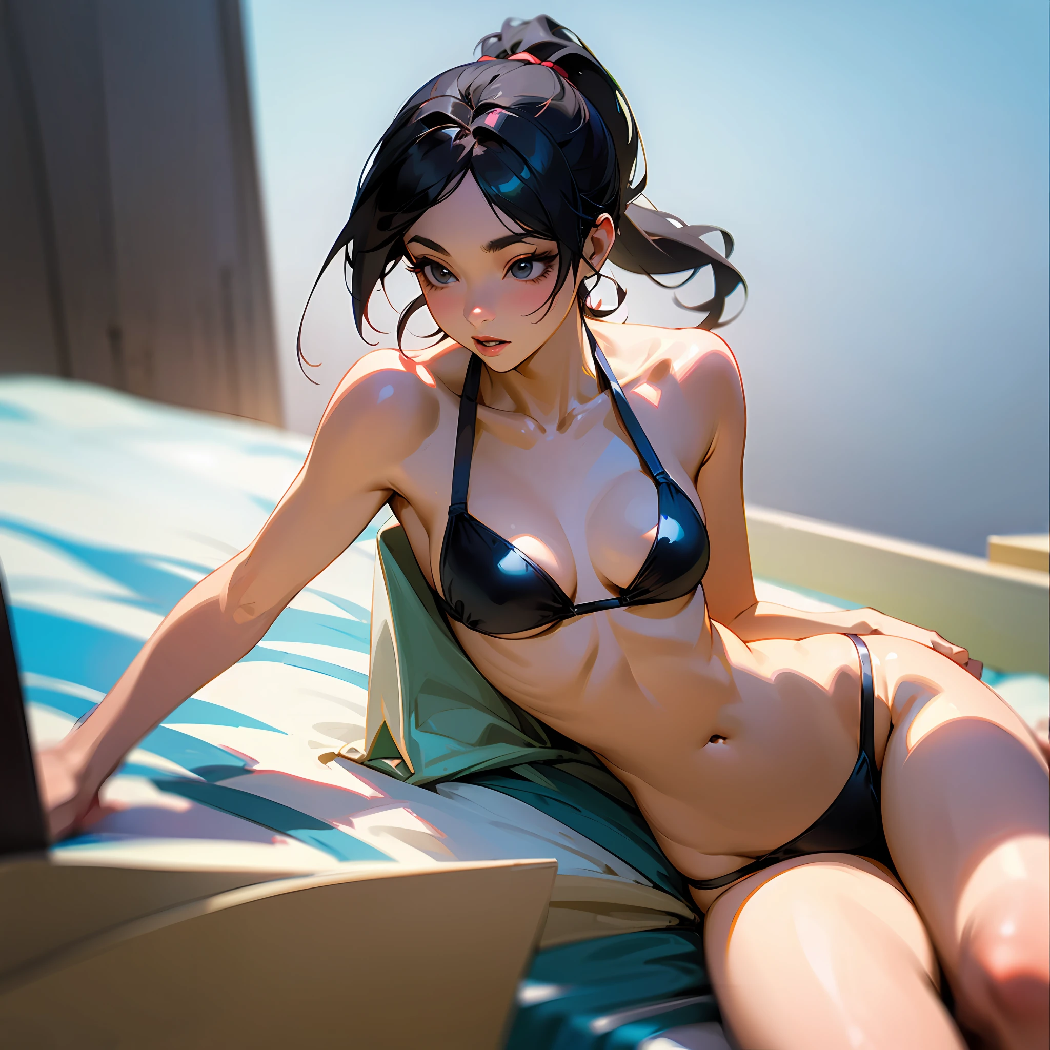 Ceramic bikini black hair ponytail real photo white hip thigh real photo