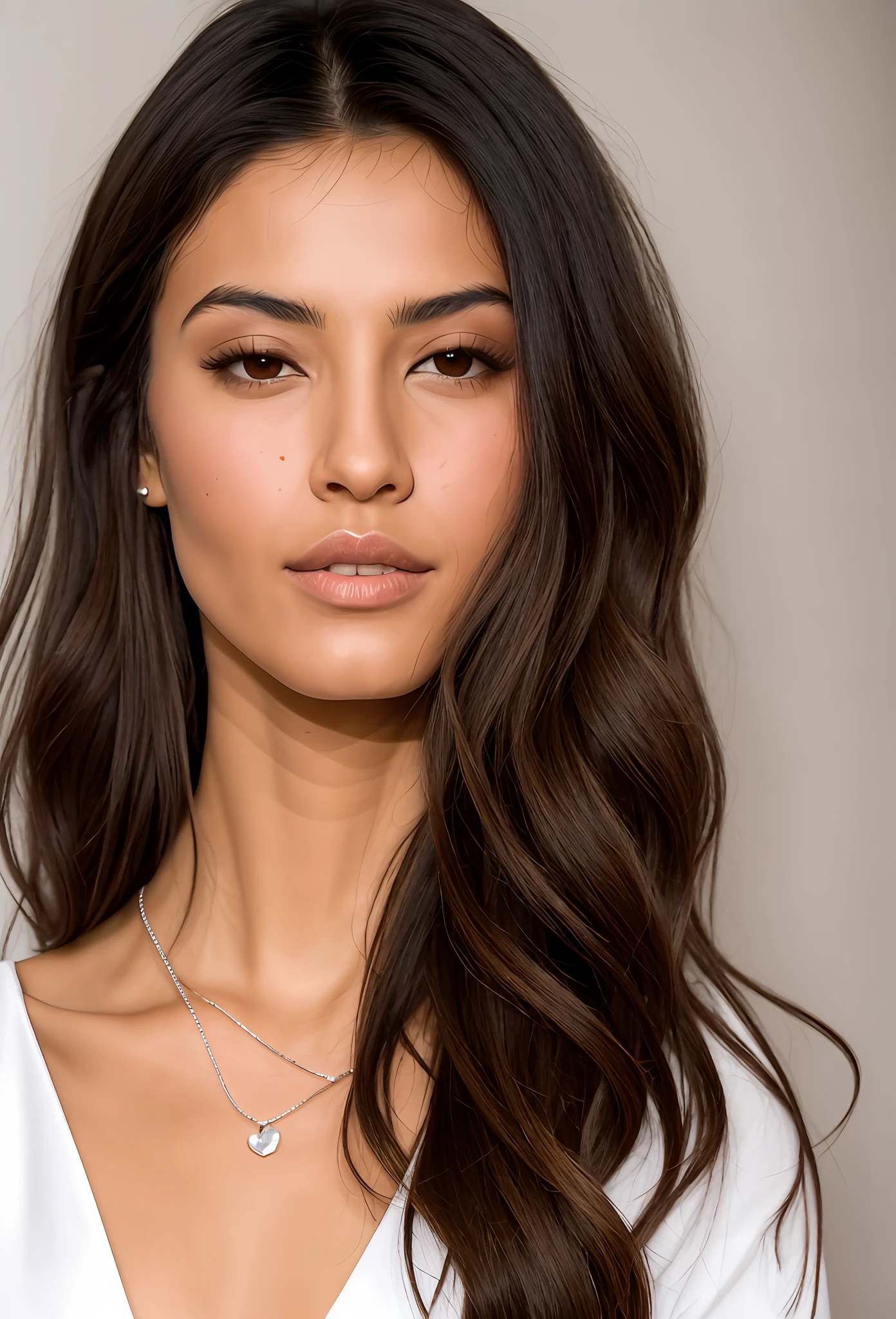 Reduce the width of the jaw and the entire face, leaving it narrower, heart-shaped, with a longer and more pointed chin.