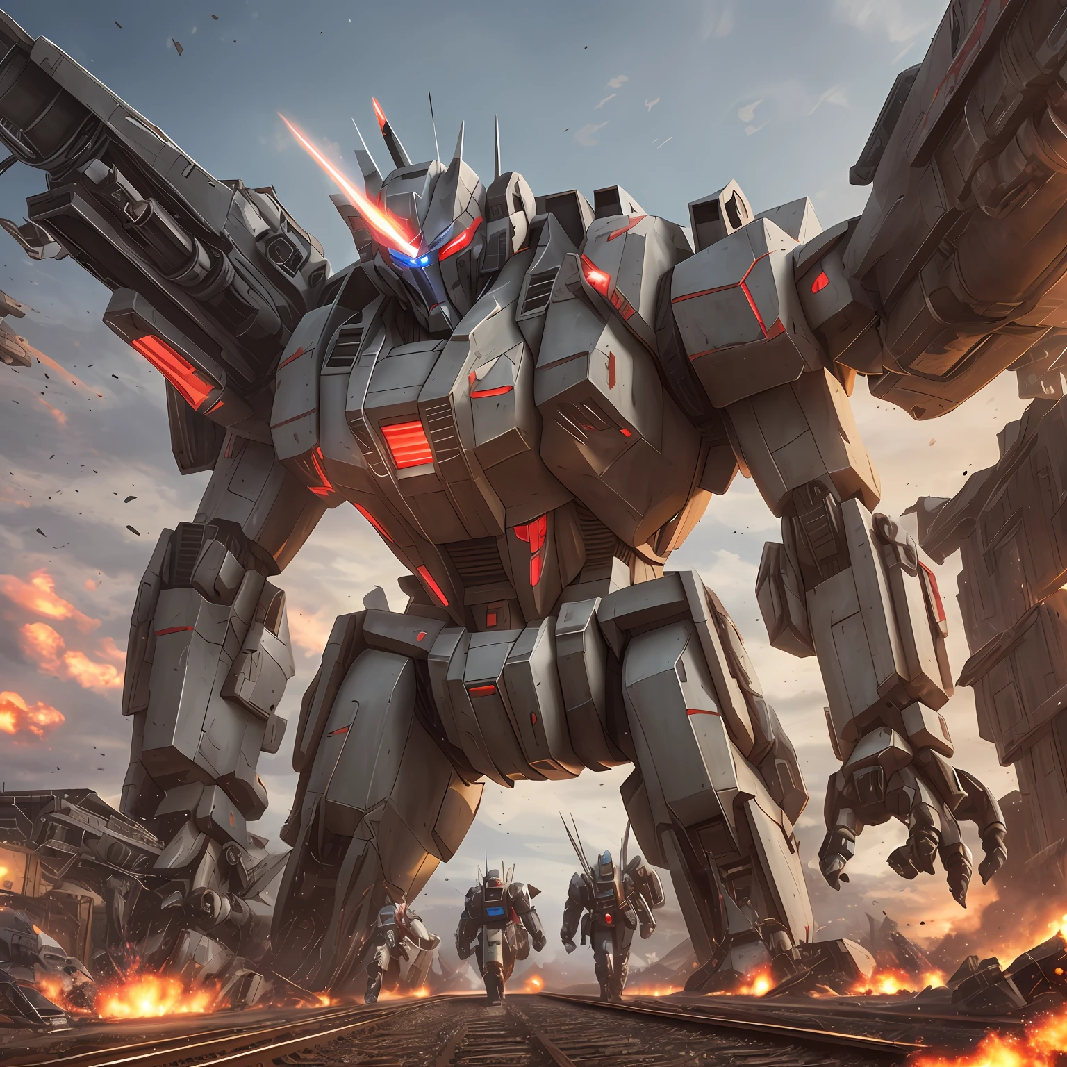 A giant armor that is fifty meters tall and weighs eight thousand tons, equipped with a wrist blade, a double-barreled heavy gun on its back, and rocket thrusters. --auto