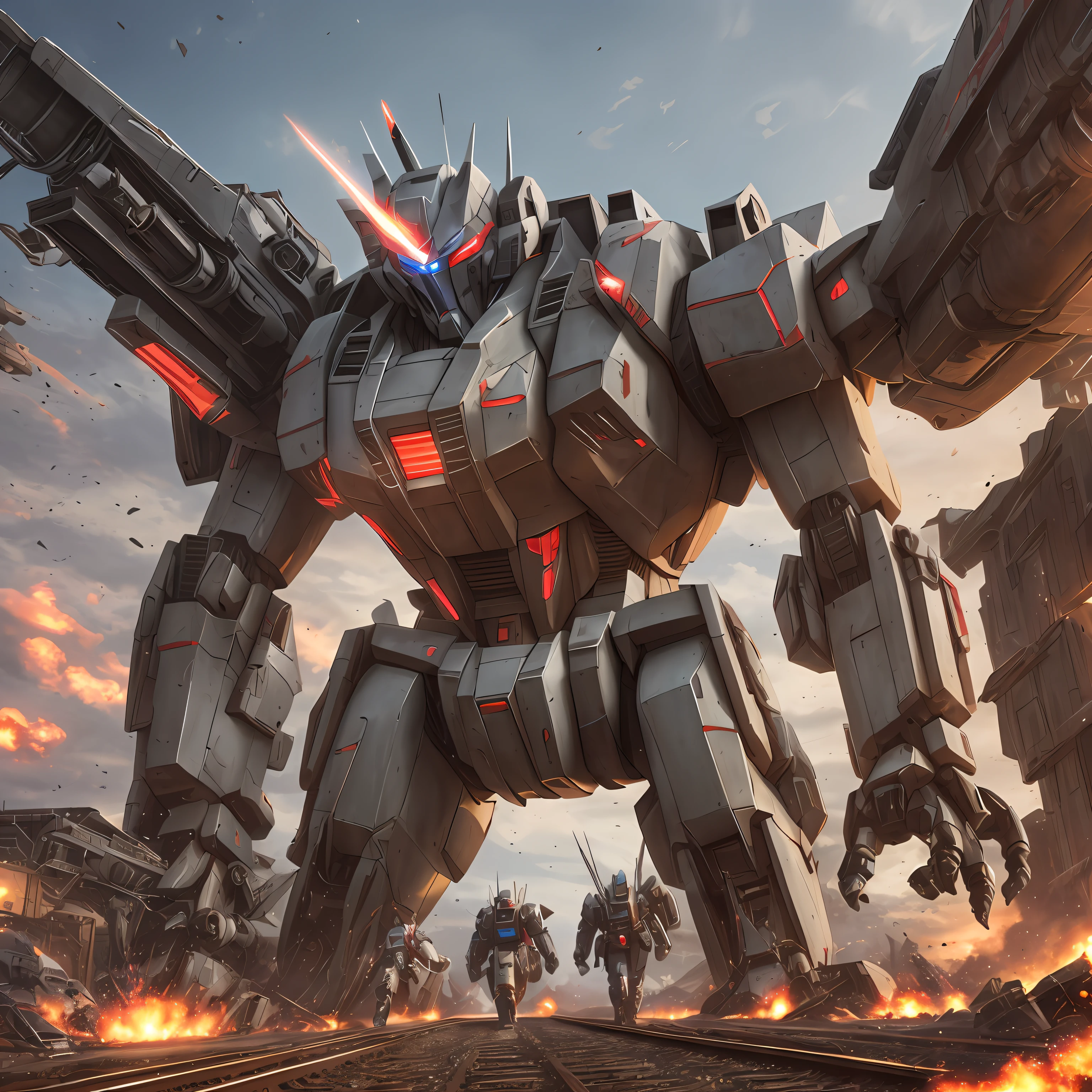 A giant armor that is fifty meters tall and weighs eight thousand tons, equipped with a wrist blade, a double-barreled heavy gun on its back, and rocket thrusters. --auto