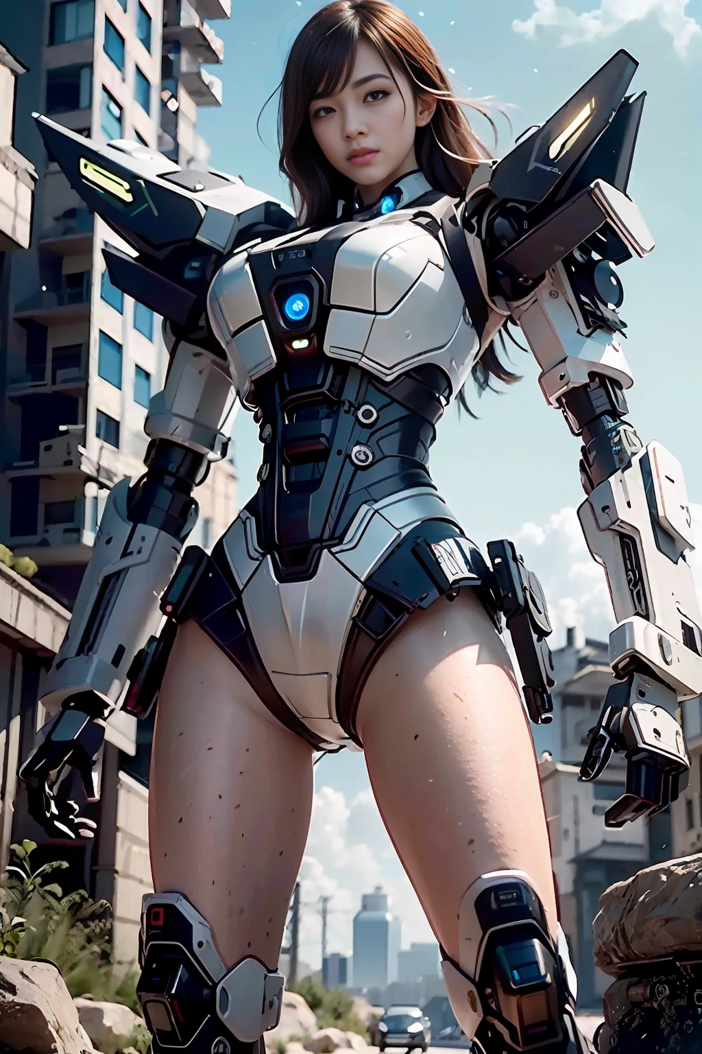 ultra-realistic, 8K, ultra-high resolution, (realistic: 1.6), realistic, ultra-realistic 8K, extremely detailed CG Unity 8k wallpapers, RAW photos, ((best quality)), ((masterpiece)), (very detailed: 1.3), 3D, (bikini Shitu mech: 1.3), beautiful cyberpunk woman with her mech in the ruins of the city of forgotten war, ancient technology, HDR (high dynamic range), ray tracing, NVIDIA RTX, Super Resolution, Unreal 5, Subsurface Scattering, PBR Textures, Post-Processing, Anisotropic Filtering, Depth of Field, Maximum Sharpness and Acutance, Multi-layer Textures, Albedo and Highlight Mapping, Surface Shading, Accurate Simulation of Light-Material Interactions, Perfect Proportions, Octane Rendering, Two-tone Lighting, Low ISO, White Balance, Rule of Thirds, Wide Aperture, 8K RAW, High Efficiency Subpixels, Subpixel Convolution, Luminescent Particles, Light Scattering, Tyndall Effect
