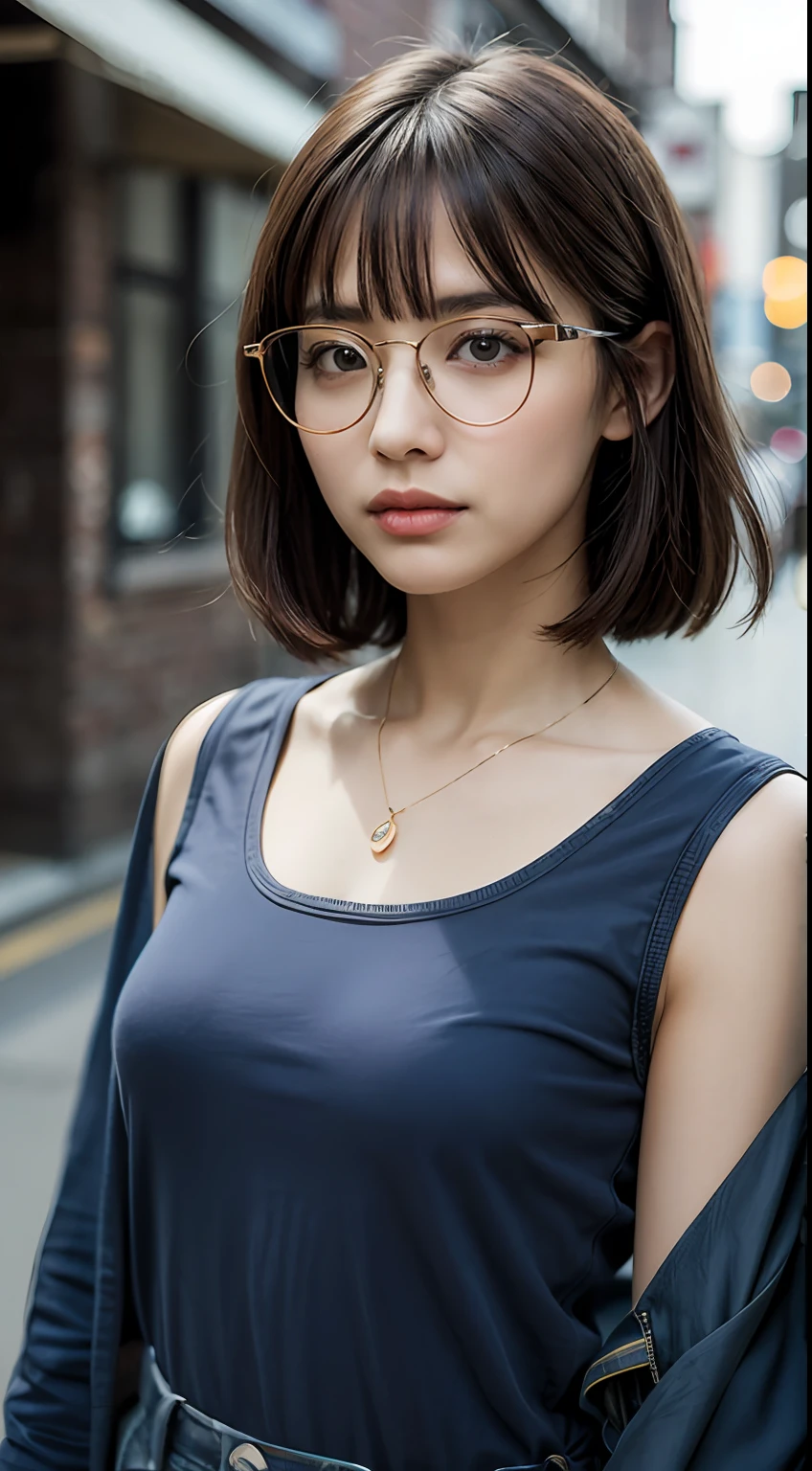 (RAW photo, best quality), (realistic, photo-realistic:1.3), extremely delicate and beautiful, Amazing, finely detail, masterpiece, ultra-detailed, highres, (best shadow),
sharp focus, volumetric fog, 8k UHD, DSLR, high quality, Fujifilm XT3,
a woman wearing glasses and a blue top posing for a picture in the street with her hand on her head, glasses, a picture, aestheticism