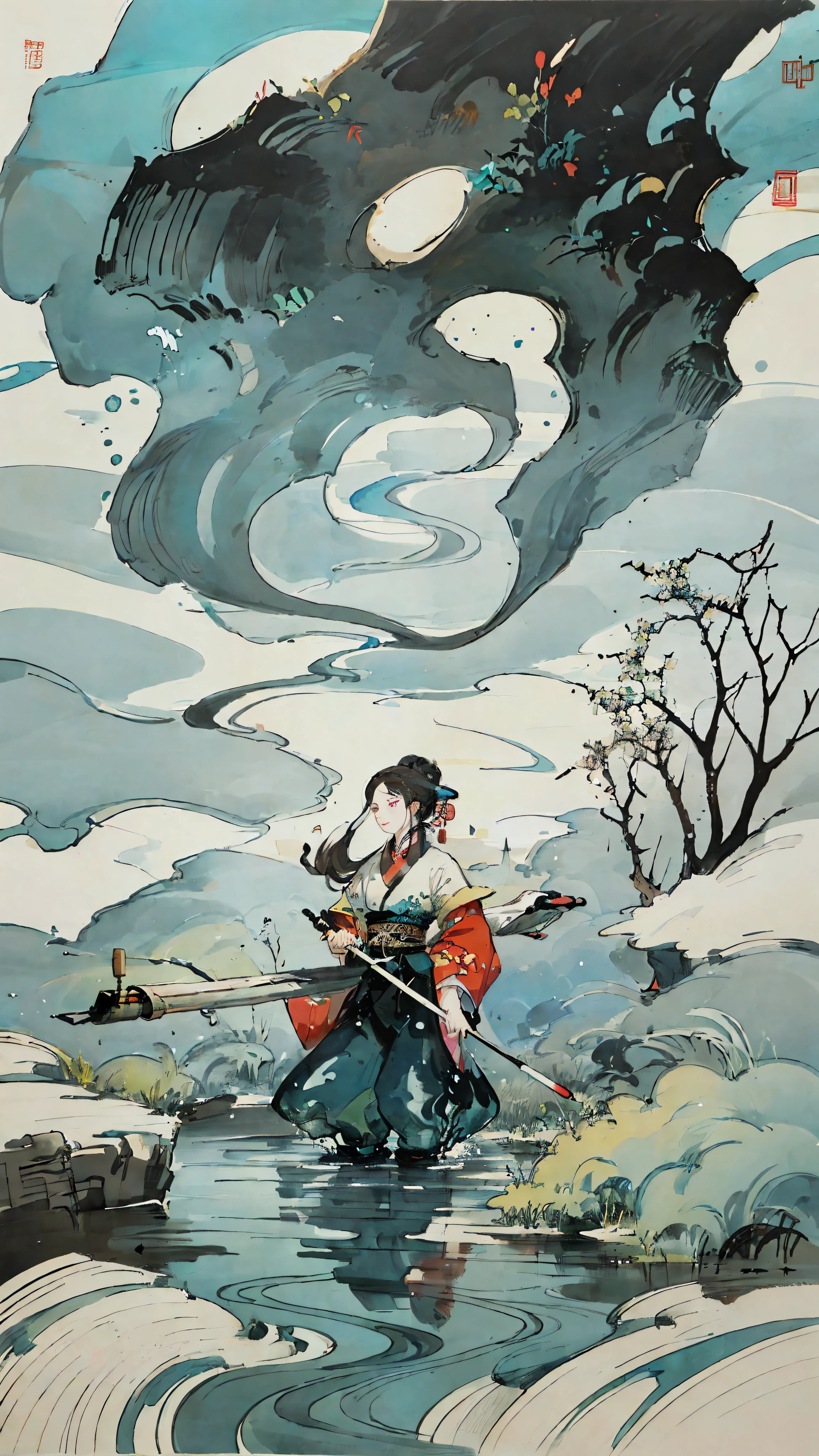 (best quality), oriental detailed background, cloudy, psychedelic, landscape, shops, ponds, villages, mountains and rivers, chinese style, clouds, chinoiserie texture, elegant, painted, ((chinese color ink)), (chinese color ink painting style))), (((masterpiece))), (bestquality))), ((super detailed, very precise detail)) , (gone with the flow), (illustration), (amazing), (absurd), (sharp focus), ((extremely fine)) ,((high saturation)), (splashing colored ink around), ((colorful), light color,