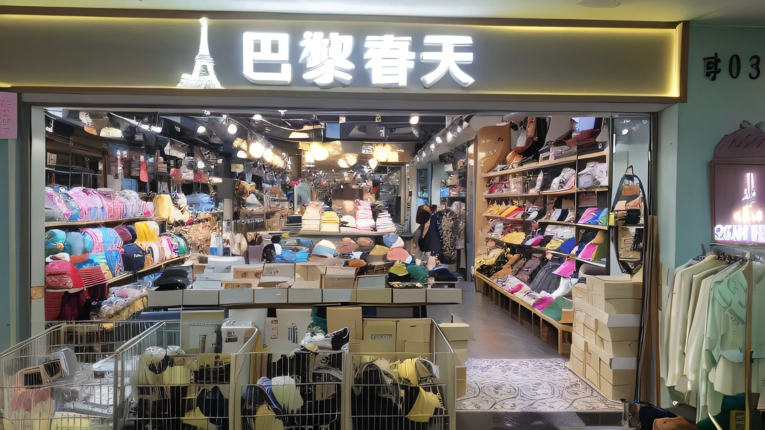Paris spring store inside a lot of hats and bags, fashion, photo for a store, Shanghai, a lot of goods, in the magnificent wholesale market, shops, de boutiques Avec des Neans, shops, around the city, 🤬 💕 😎 🤮 🚬 🕹️ 🎀 shopping centers 💣 💥 --auto