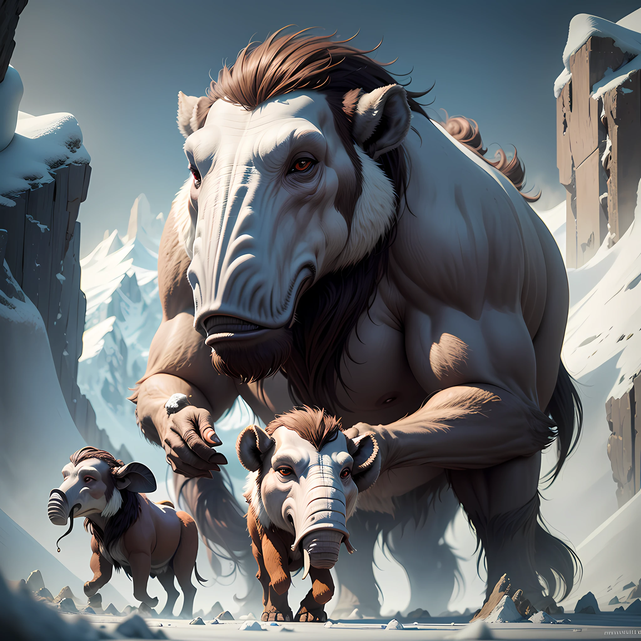 ice age theme, (1 mammoth: 1,3, mammoth walking on a glacier, cute mammoth: 1.3) (clay animation style: 1.3, clay render:1.3, 3d render), a style inspired by the work of Guillermo del Toro, hyper sharp image, centered image, best quality, masterpiece, The illustration is a high-definition illustration in 4K resolution with very detailed facial features and cartoon-style visuals.