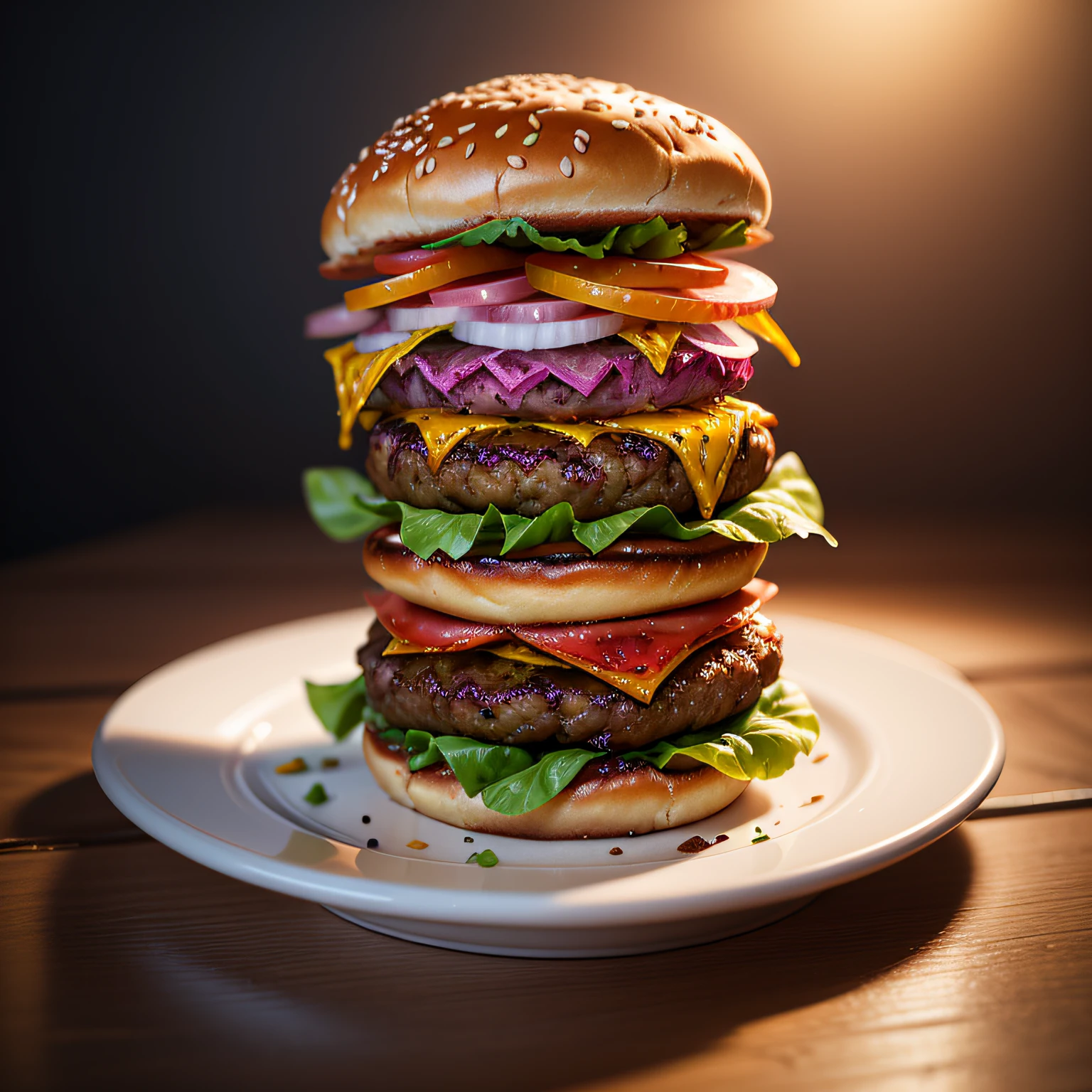 (((hamburger))), ((((no person)))), realistic painting by Alexei Venetianov, Shutterstock winner, photorealism, great food pictures, 4k food pictures, 4k food pictures, fast photography, slow motion, super fast photography, food photography, food art photography, highly detailed CG Unity 8k award-winning photos, depth of field, HDR, Bloom, Chromatic Aberration, Realistic, Highly Detailed, Popular in Art Station, Popular in CGsociety, Complex, High Detail, Dramatic, Intermediate Art, Ambient Lighting