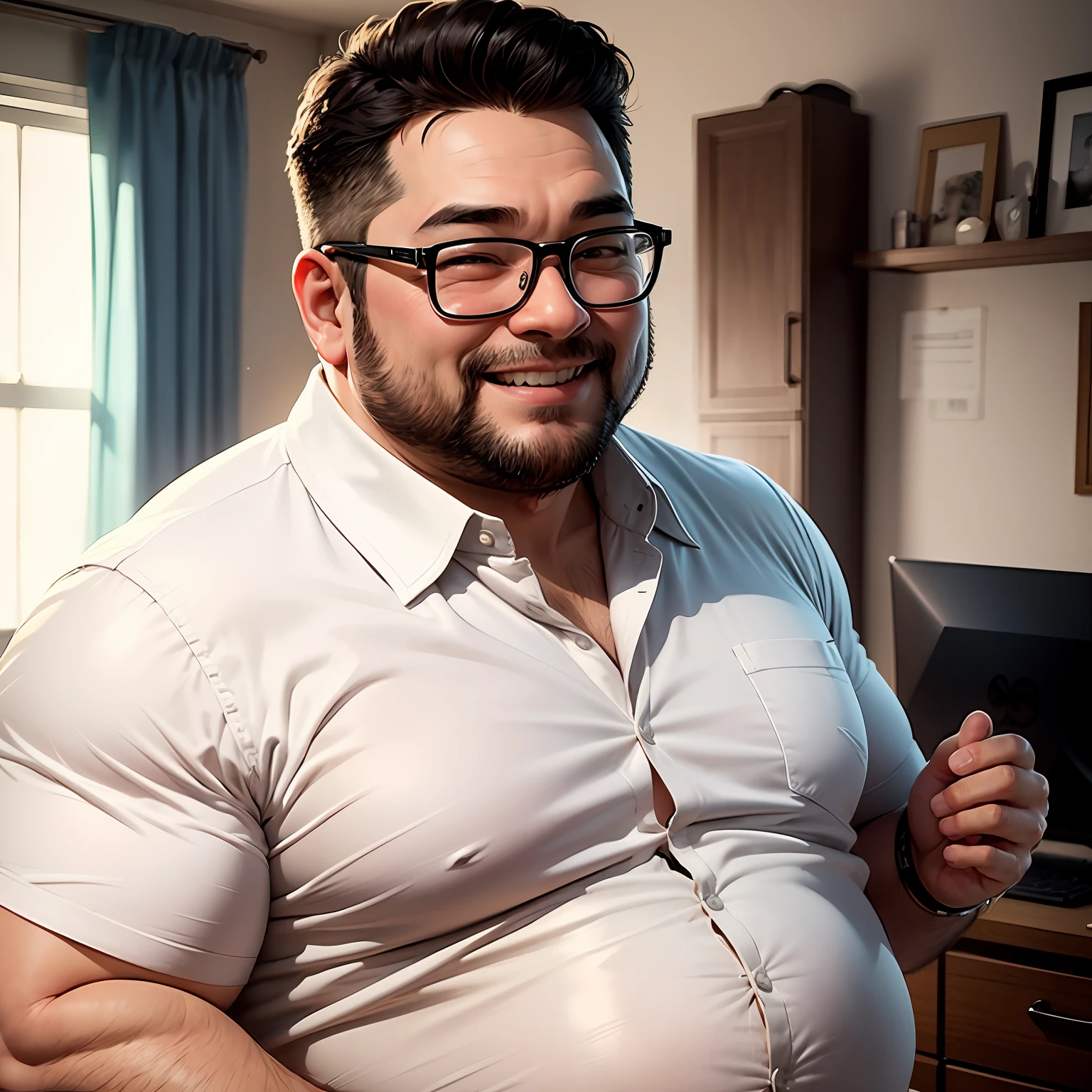 a little fat man  midly fair boy with specs and white shirt who is the president of an ngo is very undertsnading but strict at the same time smiles the best and has small beard and round face with medim black hair --auto