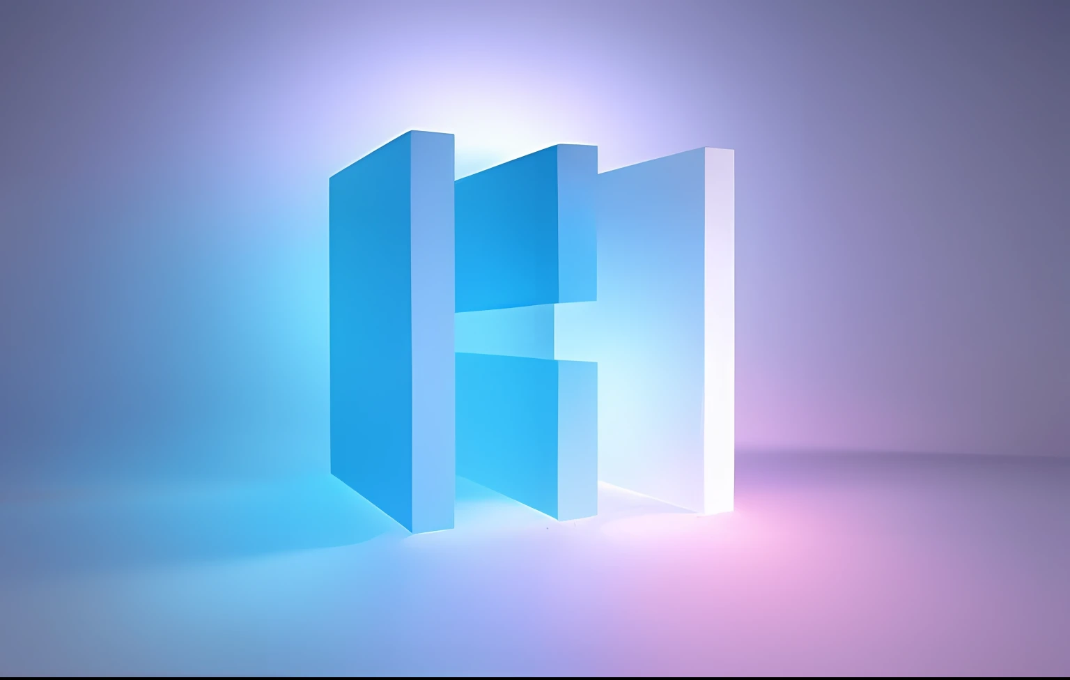 Geometric figures, 3D, ground-glass texture, diffuse wind, blue-violet gradient, translucent, refracted light, pure white background