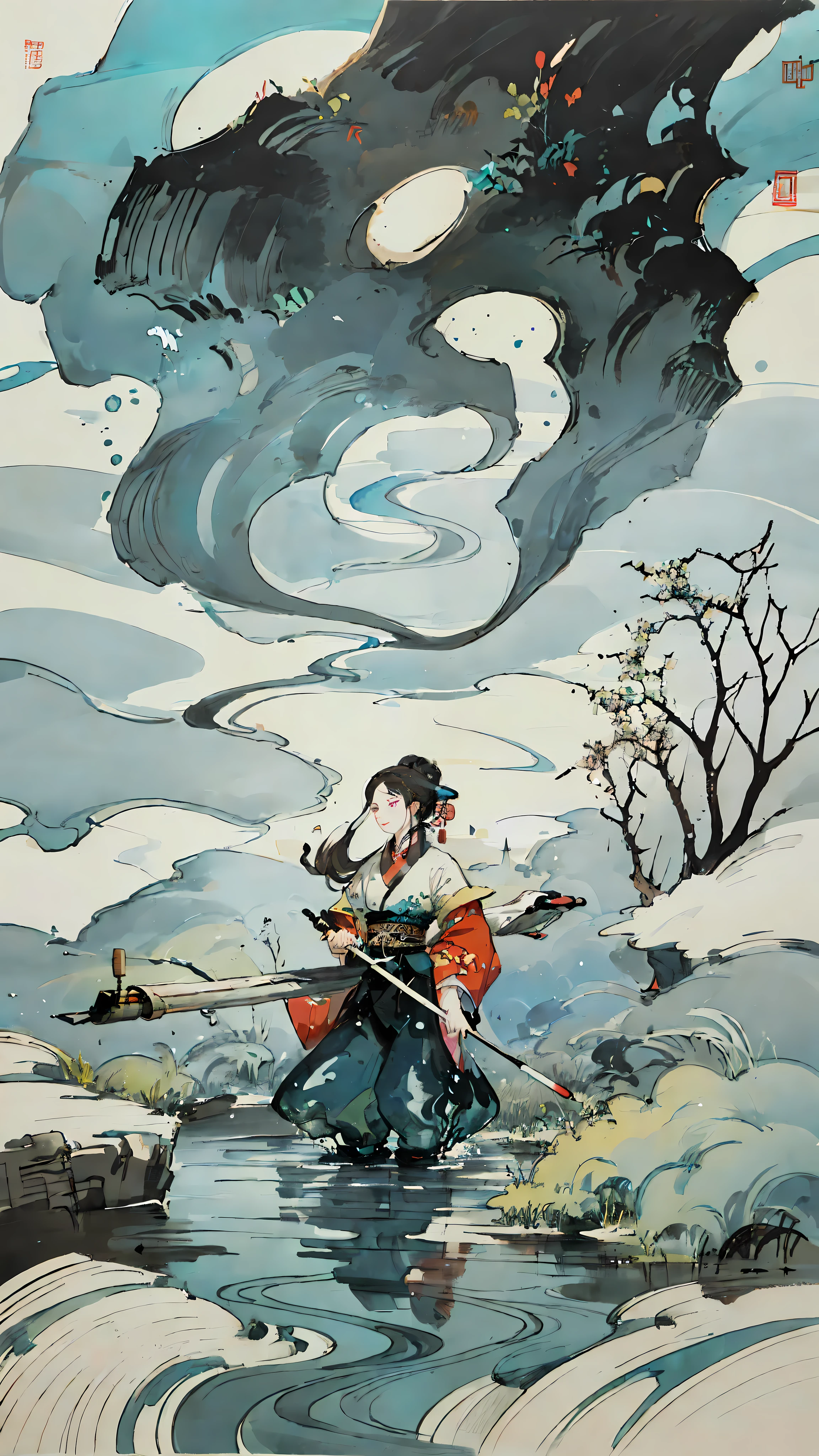 (best quality), oriental detailed background, cloudy, psychedelic, landscape, shops, ponds, villages, mountains and rivers, chinese style, clouds, chinoiserie texture, elegant, painted, ((chinese color ink)), (chinese color ink painting style))), (((masterpiece))), (bestquality))), ((super detailed, very precise detail)) , (gone with the flow), (illustration), (amazing), (absurd), (sharp focus), ((extremely fine)) ,((high saturation)), (splashing colored ink around), ((colorful), light color,