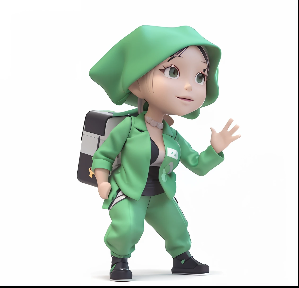 a close up of a toy figure of a woman in a green outfit, render of a cute 3d anime girl, animation character, female explorer mini cute girl, 3 d character, 3d character, 3 d character render, 3 d render character art 8 k, 3 d character art, cute 3 d render, 3d characters, toon render keyshot --auto