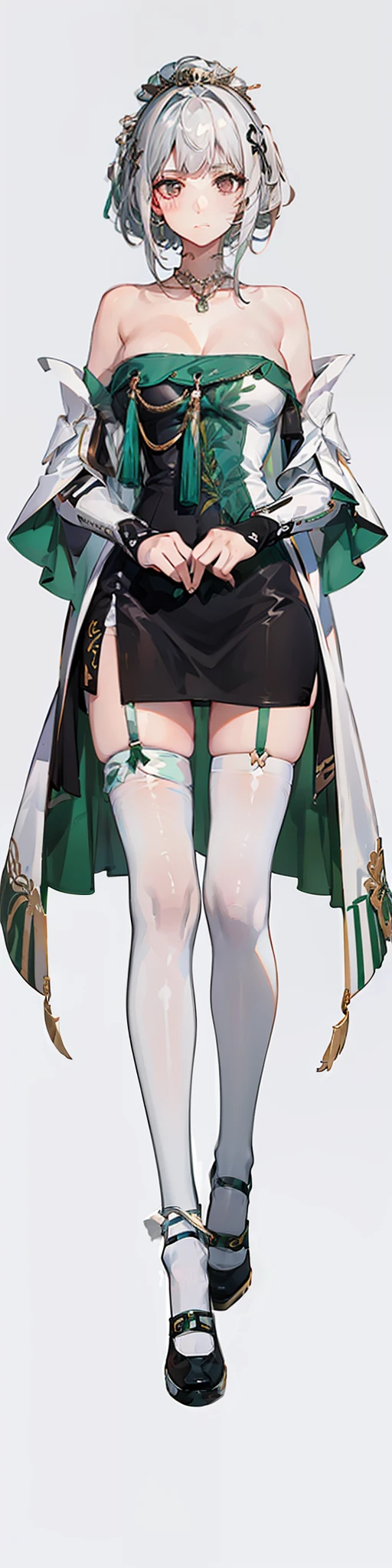White hair, white clothes, white stockings, white knee socks, white
