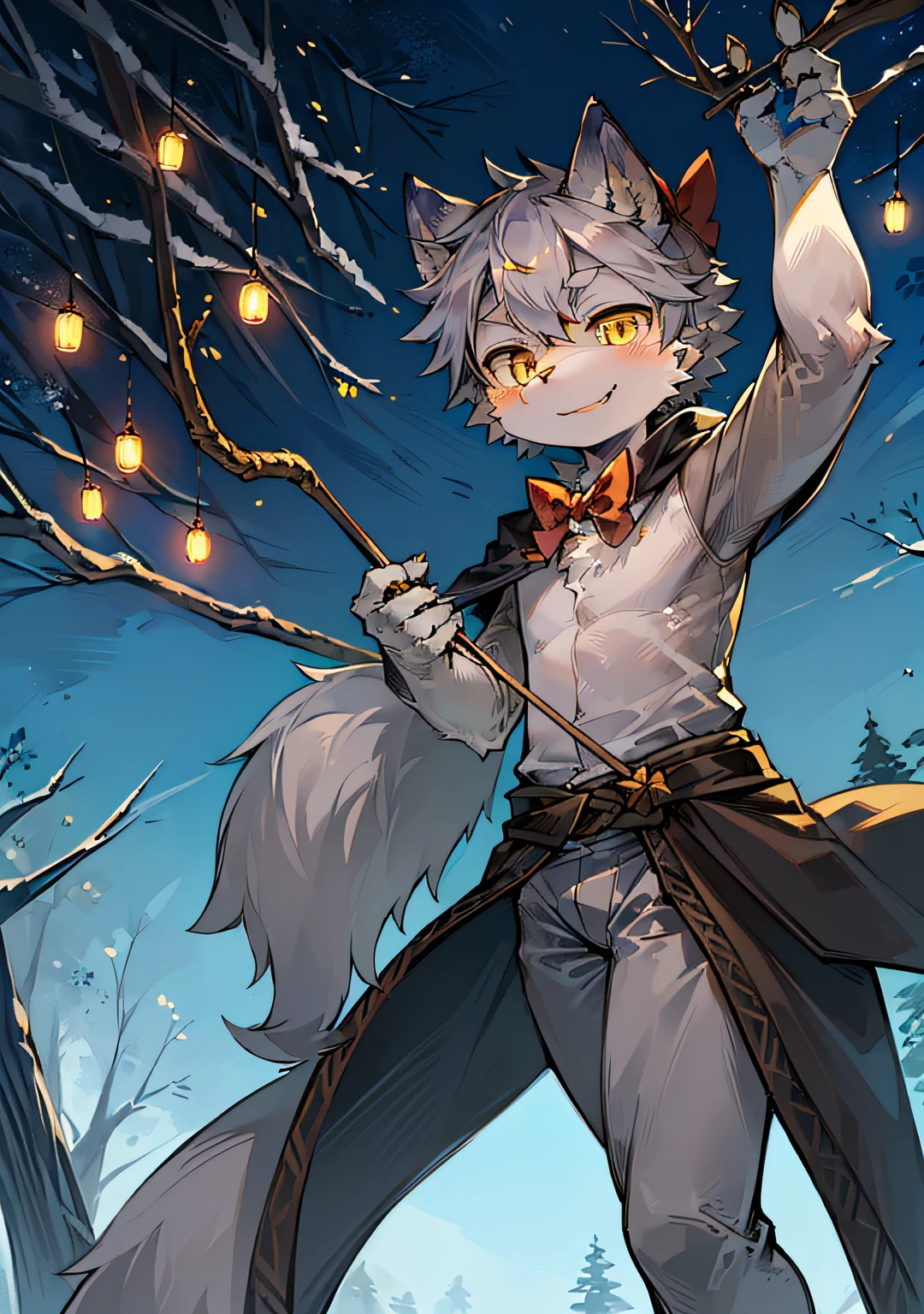 1boy, nine tails, (fox ears), (fox tail), gray hair, sailor suit, pose confident and cool, boy, (dynamic angle), seaside