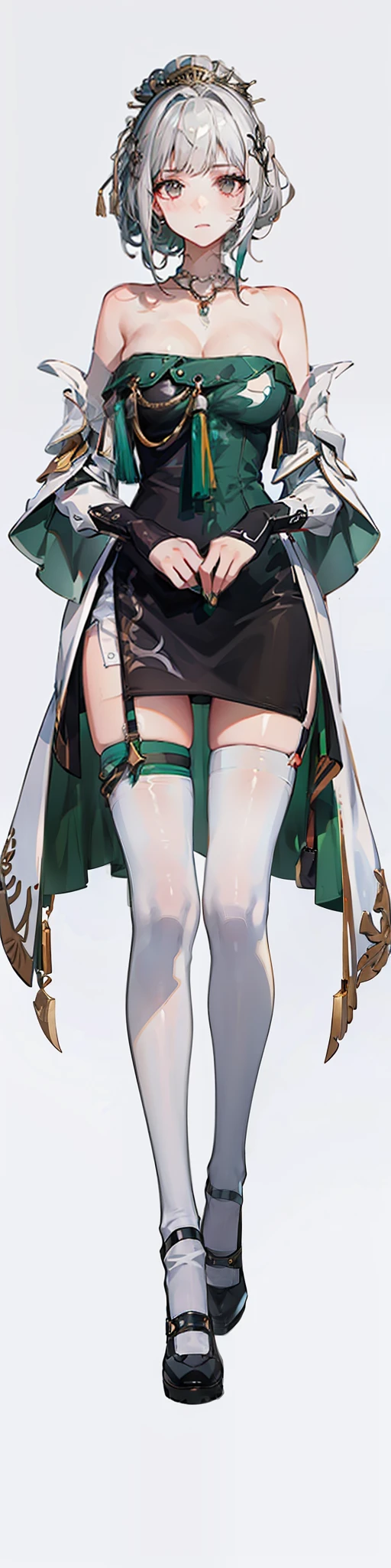 White hair, white clothes, white stockings, white knee socks, white