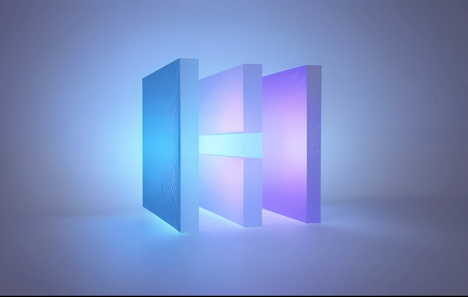 Geometric figures, 3D, ground-glass texture, diffuse wind, blue-violet gradient, translucent, refracted light, pure white background
