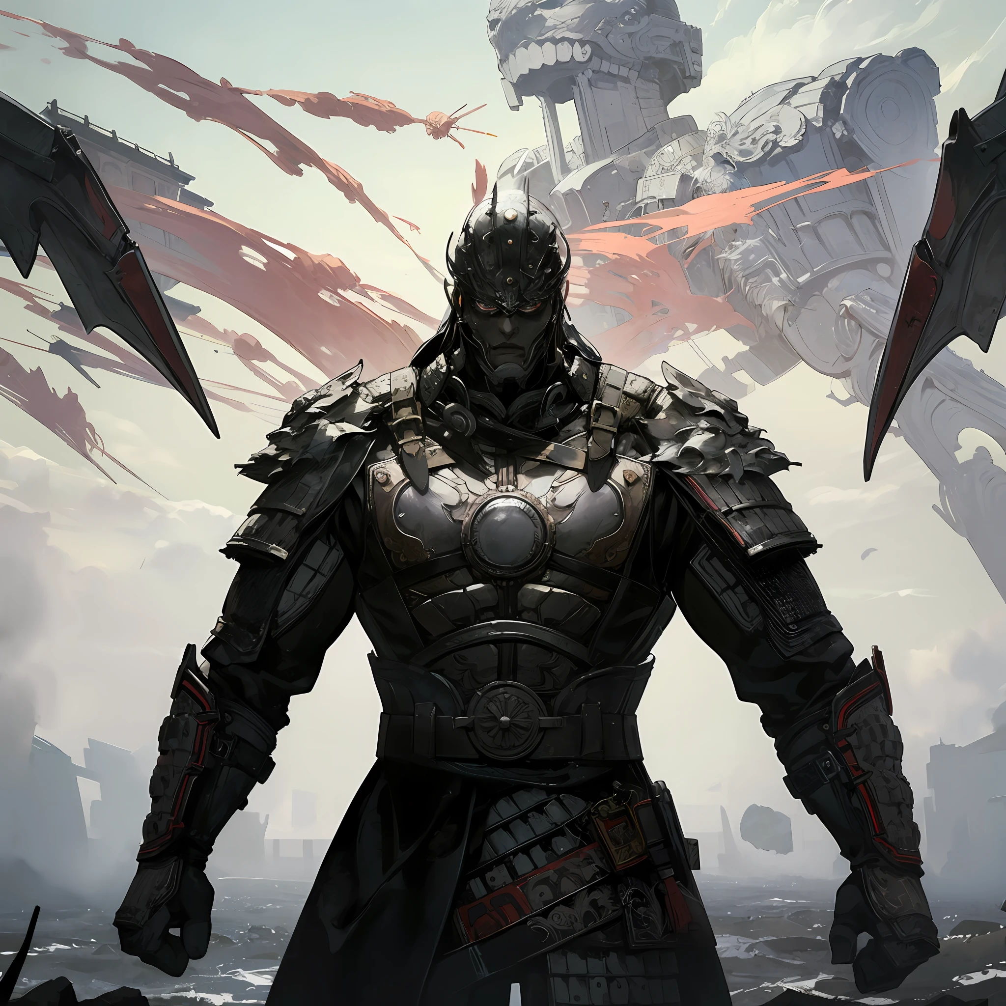 1 girl, gray pupils, textured skin, flowing clouds, epic weapons and scenes, floating hair, surrounding enemies, fight action, anger, upper body, look at the audience, best quality, 32k