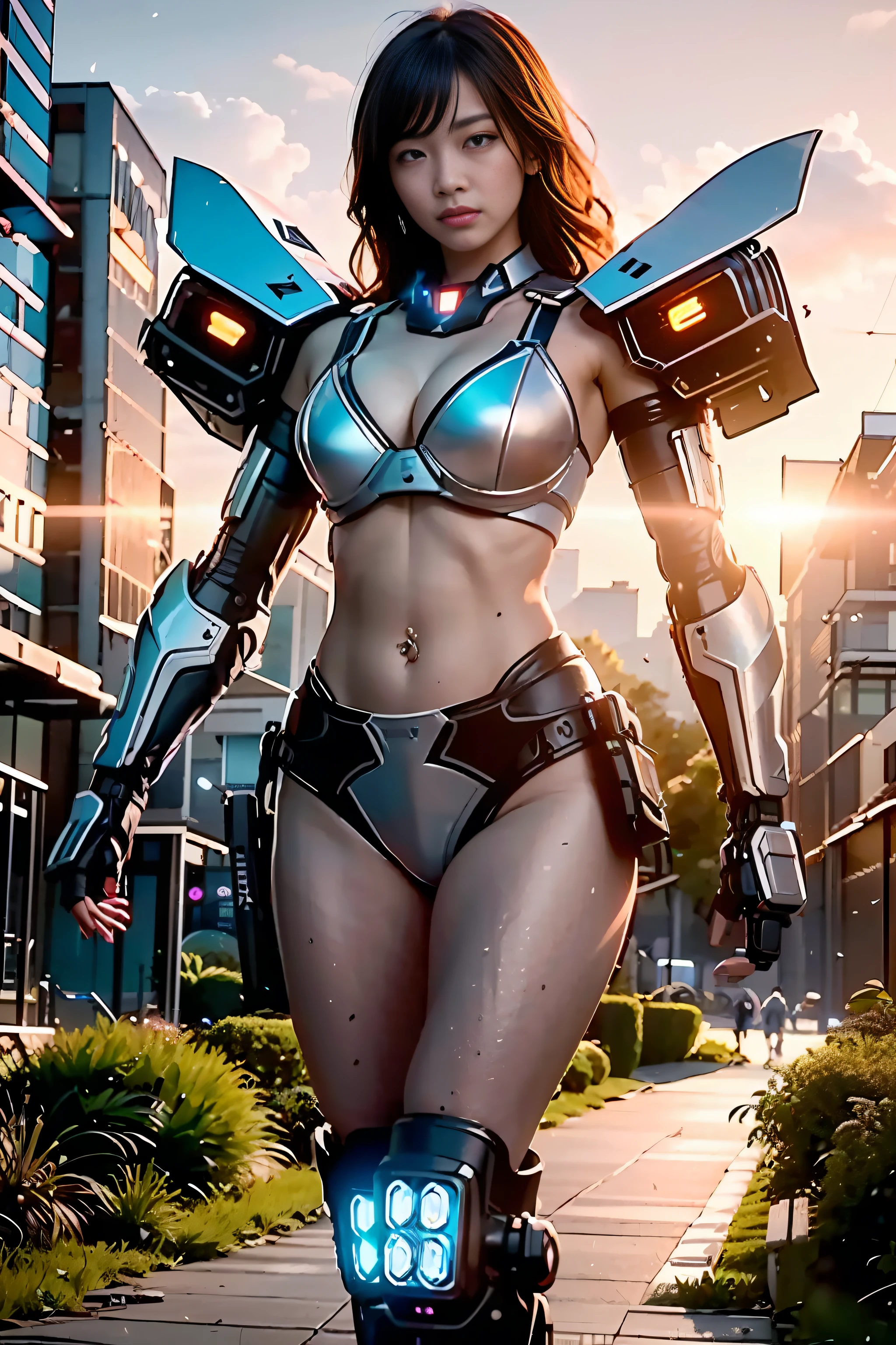 Ultra Realistic, 8K, Ultra High Resolution, (Realistic: 1.6), Realistic, Ultra-Realistic 8K, Extremely Detailed CG Unity 8k wallpapers, RAW Photos, ((Best Quality)), ((Masterpiece)), (Very Detailed: 1.3), 3D, (Bikini Mech: 1.3), Beautiful Cyberpunk Woman with Her Mecha in the City Ruins of Forgotten Wars, Ancient Technology, HDR (High Dynamic Range), Ray Tracing, NVIDIA RTX, Super Resolution, Unreal 5, Subsurface Scattering, PBR Texture, Post Processing, Anisotropic Filtering, Depth of Field, Maximum Sharpness and Acutance, Multilayer Texture, Albedo and Highlight Mapping, Surface Shading, Accurate Simulation of Light-Material Interactions, Perfect Proportions, Octane Rendering, Two-tone Lighting, Low ISO, White Balance, Rule of Thirds, Wide Aperture, 8K RAW, High Efficiency Subpixels, Subpixel Convolution, Luminescent Particles, Light Scattering, Tyndall Effect