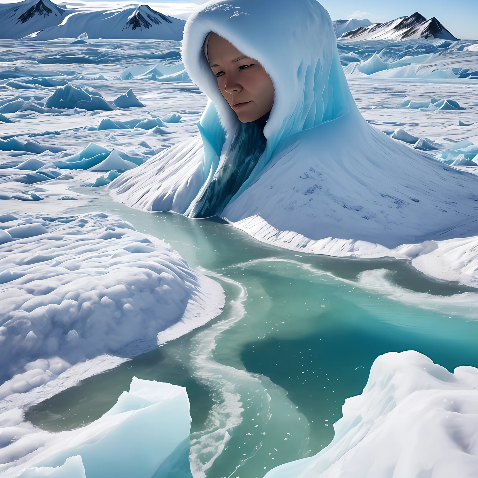 , in the Arctic glaciers, seawater separated by powerful forces