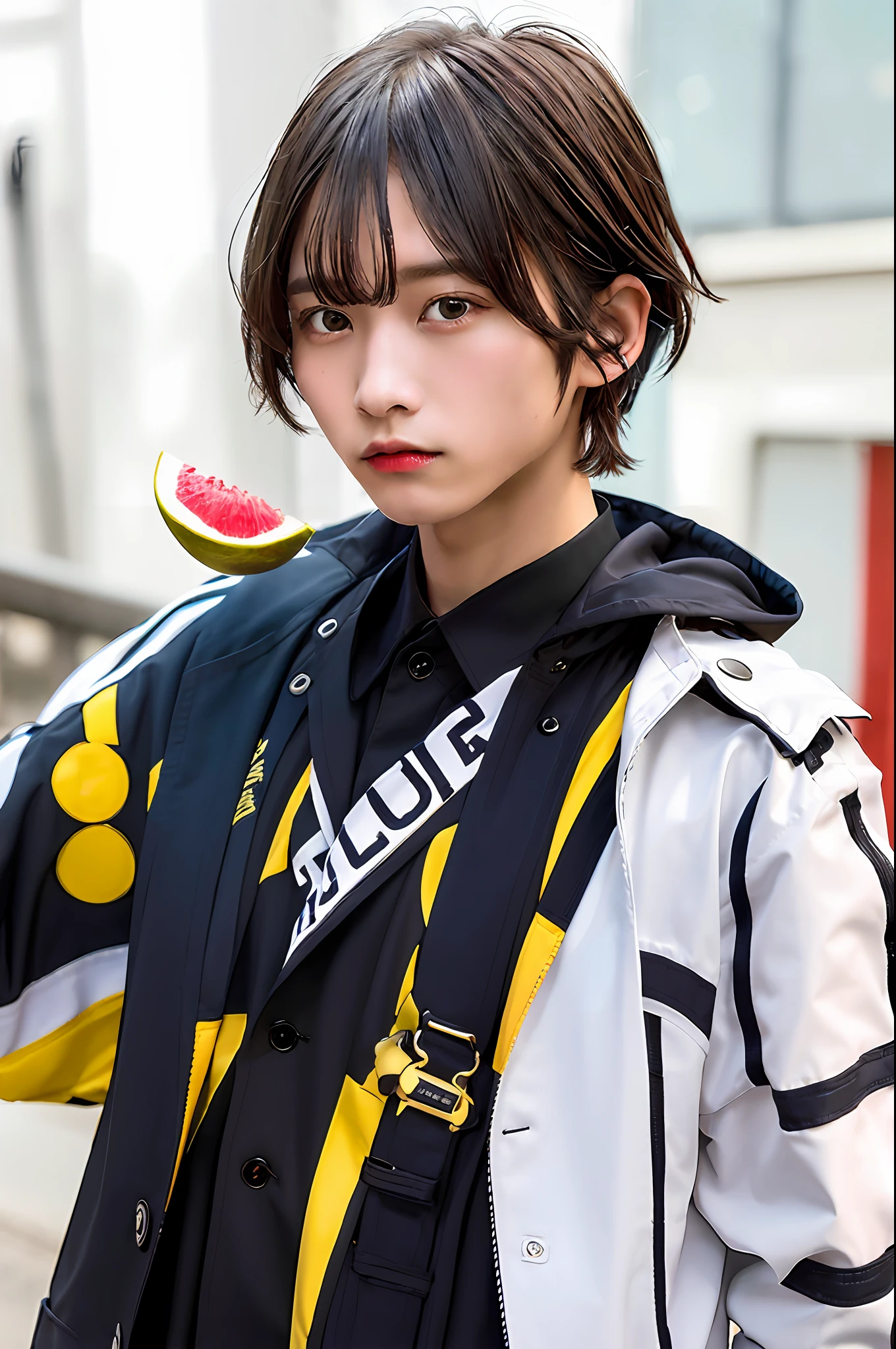 1boy, solo, white navy-style long-swing trench coat on the outside, black tight combat uniform inside, black sneakers, black three-seven medium long hair, dark blue danfeng eyes, sharp eyes, larger lower eye contour, high outer corner of the eye, looking into the distance, breeze blowing, melon seed face, sword eyebrows