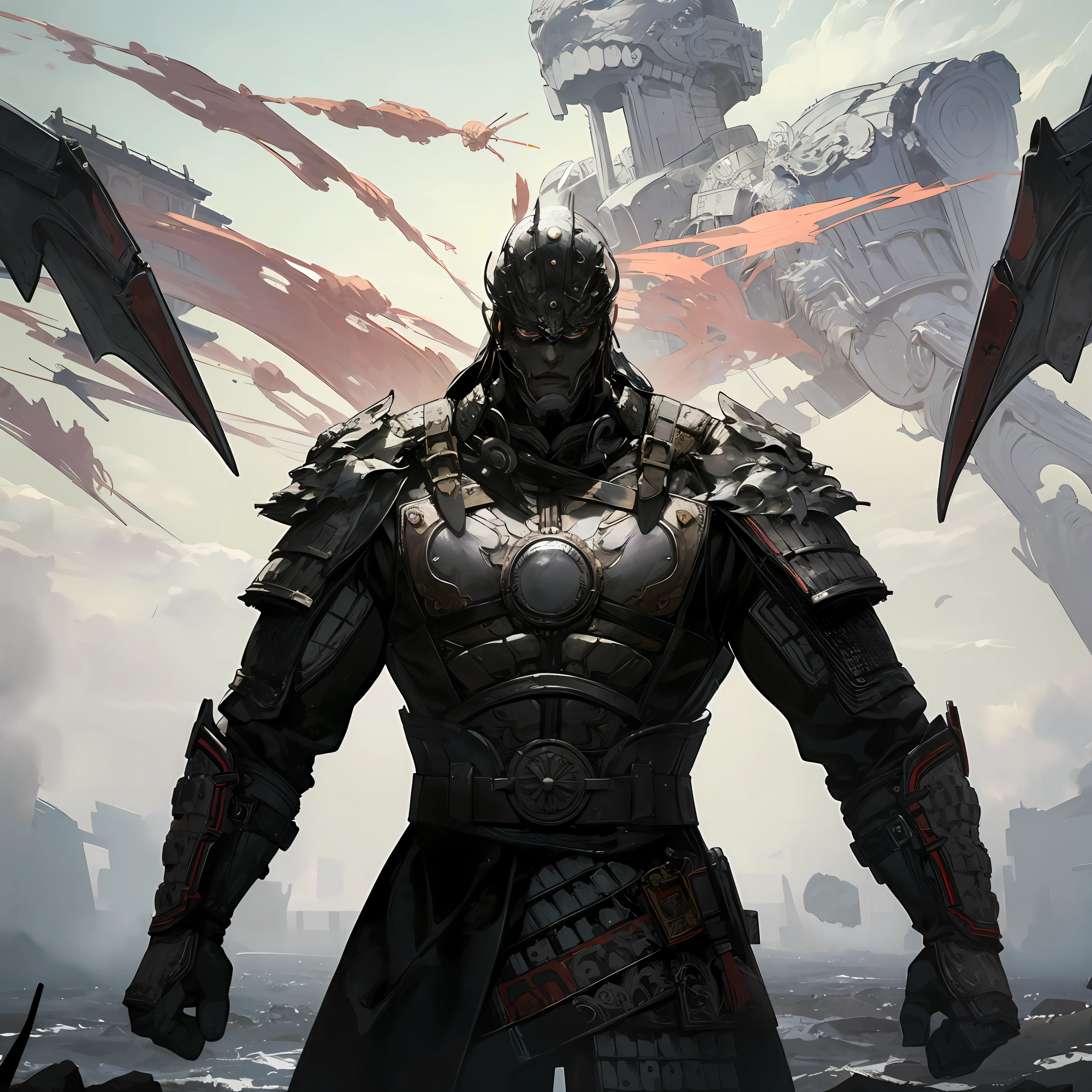 1 girl, gray pupils, textured skin, flowing clouds, epic weapons and scenes, floating hair, surrounding enemies, fight action, anger, upper body, look at the audience, best quality, 32k