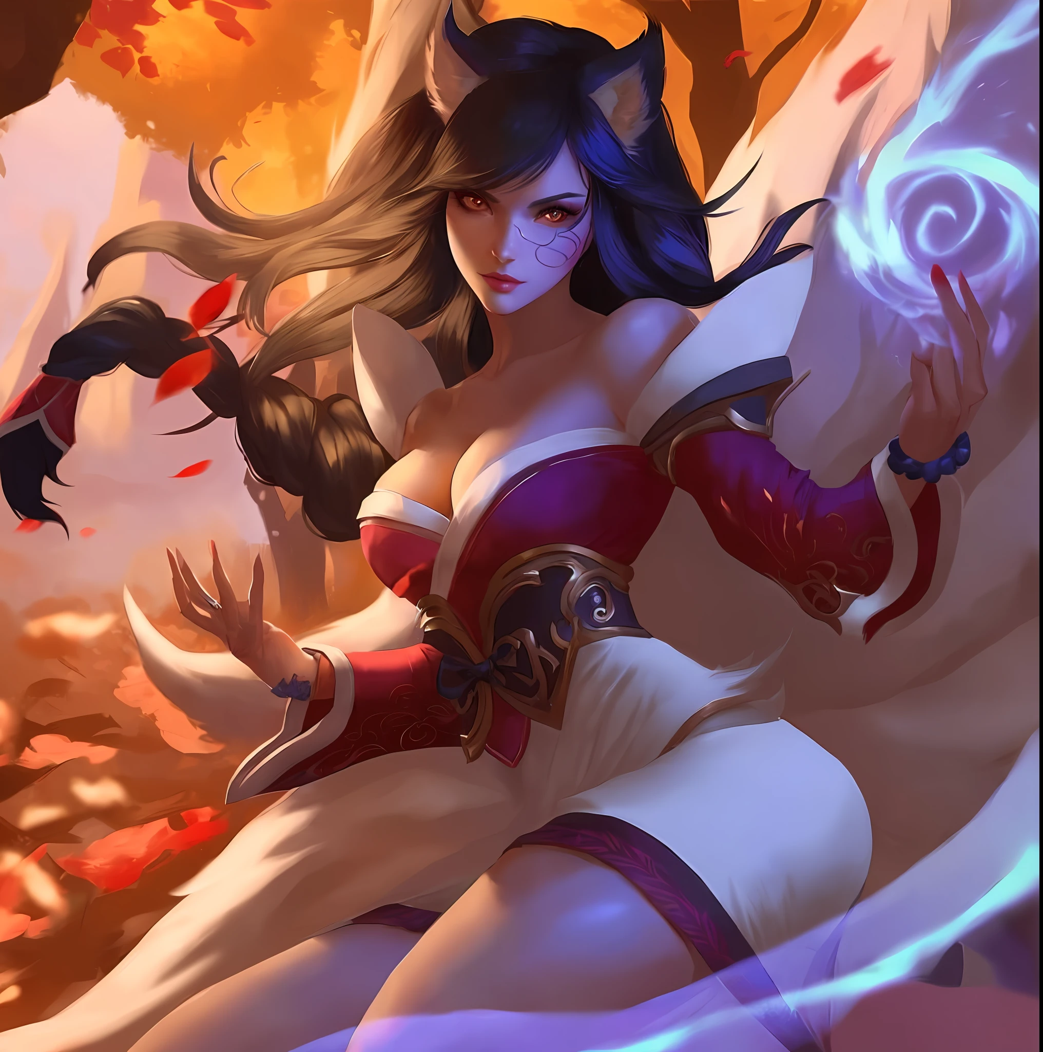 a close up of a woman with a sword and a demon, ahri, ahri from league of legends, portrait of ahri, extremely detailed artgerm, onmyoji detailed art, artgerm and rossdraws, onmyoji, style artgerm, artgerm detailed, samira from league of legends, ig model | artgerm