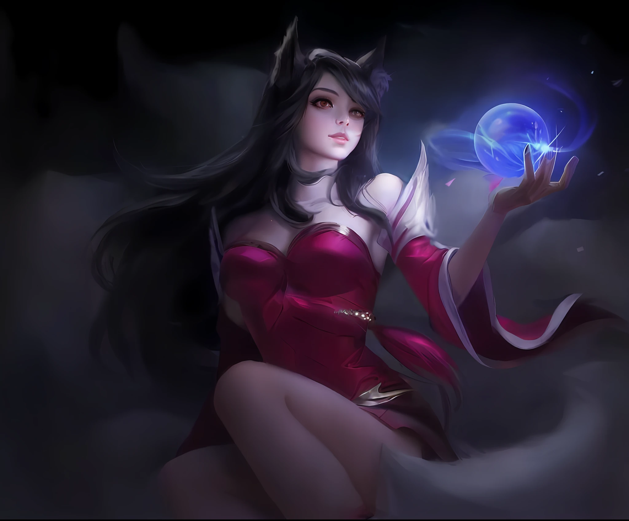 a woman in a red dress holding a glowing ball, portrait of ahri, ahri, ahri from league of legends, irelia, extremely detailed artgerm, irelia from league of legends, ig model | artgerm, morgana from league of legends, style artgerm, artgerm style, artgerm detailed