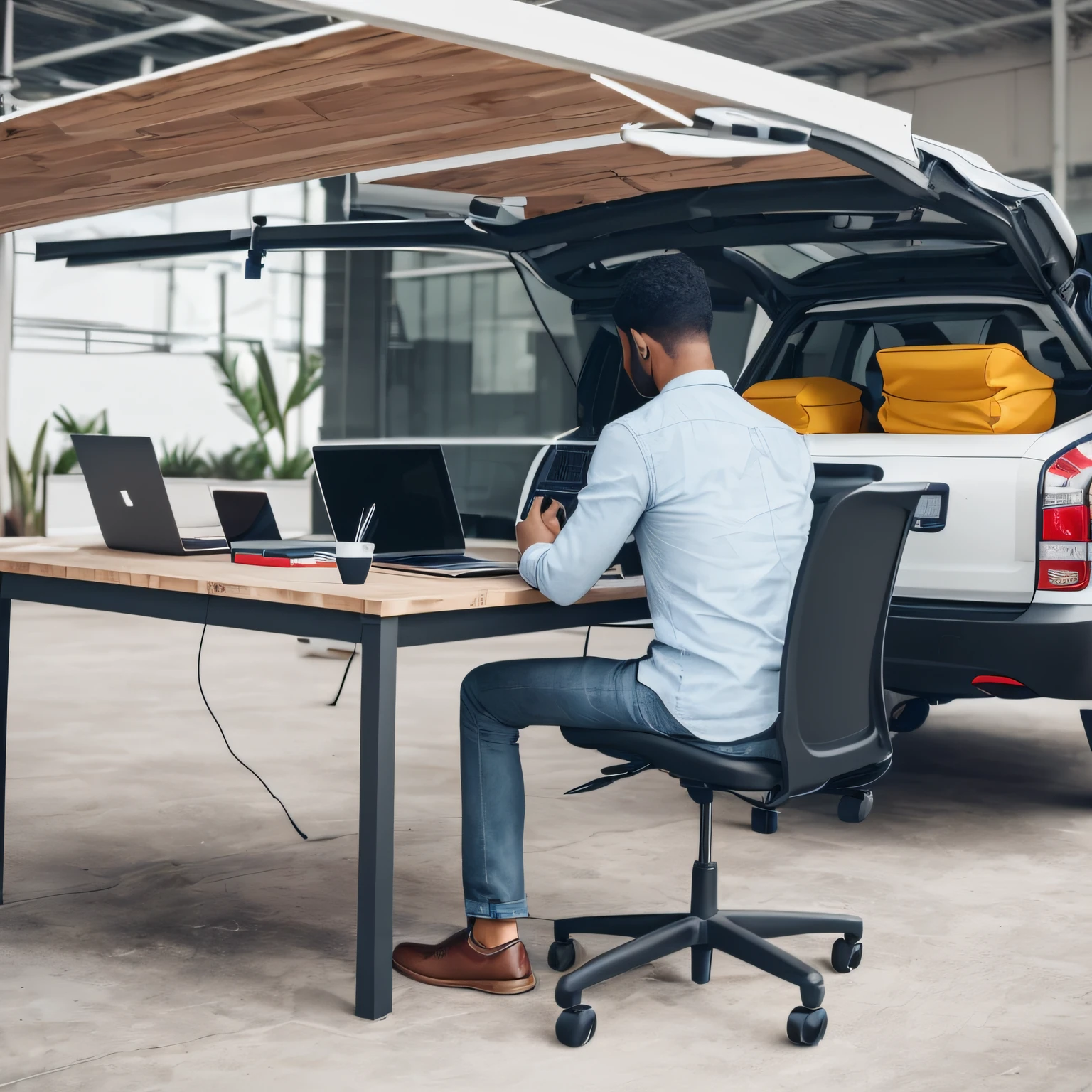 Entrepreneur sitting making money --auto