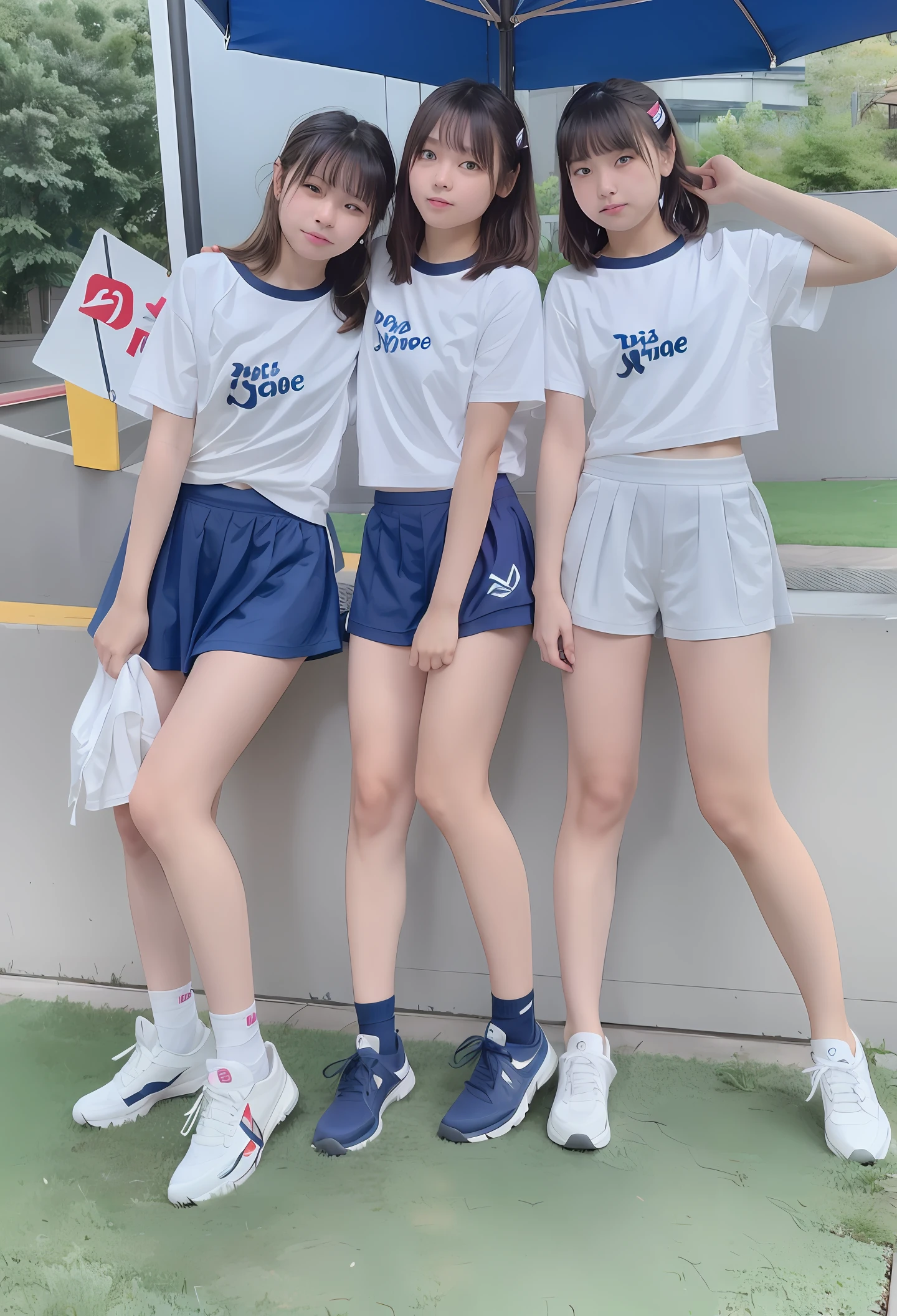 Junior High School Girls Gym Uniform White T-Shirt Dark Blue Shorts