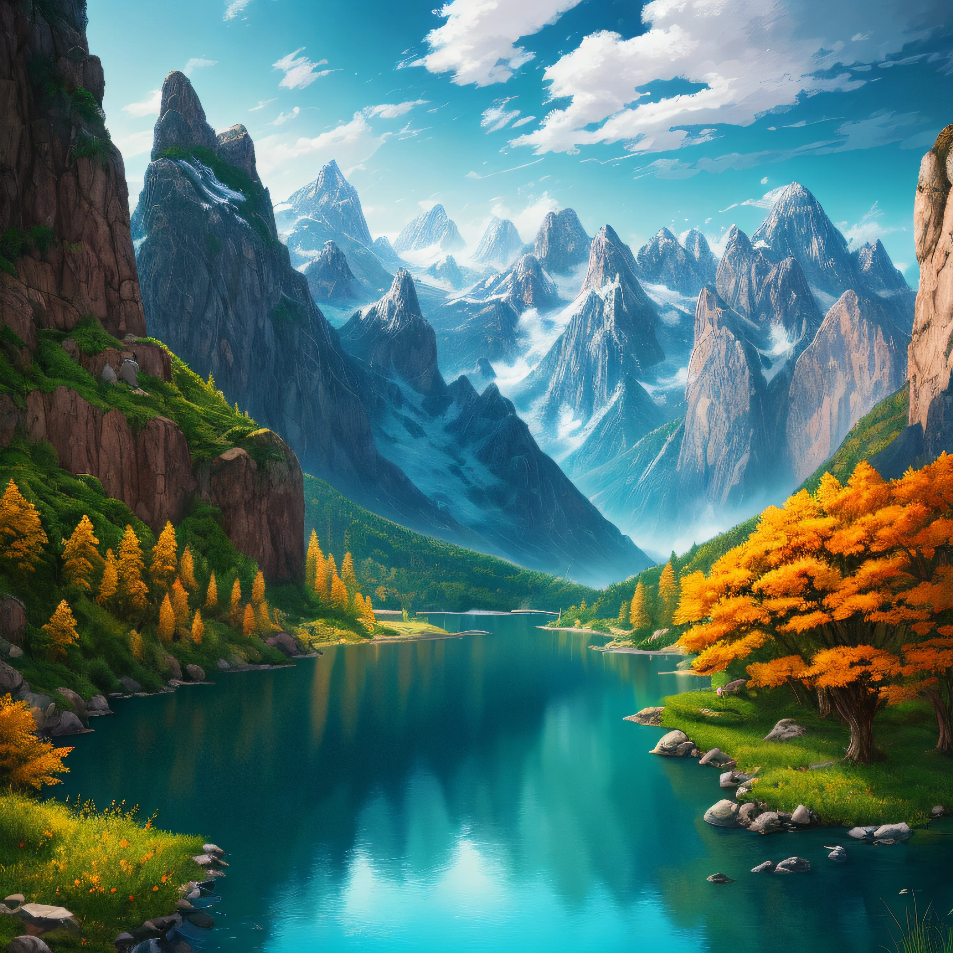 Masterpiece, best quality, high quality, extremely detailed CG unity 8k wallpaper, landscape, outdoor, sky, cloud, sky, no humans, mountain, landscape, water, tree, blue sky, waterfall, cliff, nature, lake, river , cloudy skies, award winning photography, bokeh, depth of field, HDR, bloom, chromatic aberration, photorealism, very detailed, trending on artstation, trending on CGsociety, intricate, high detail, dramatic, midjourney art --auto