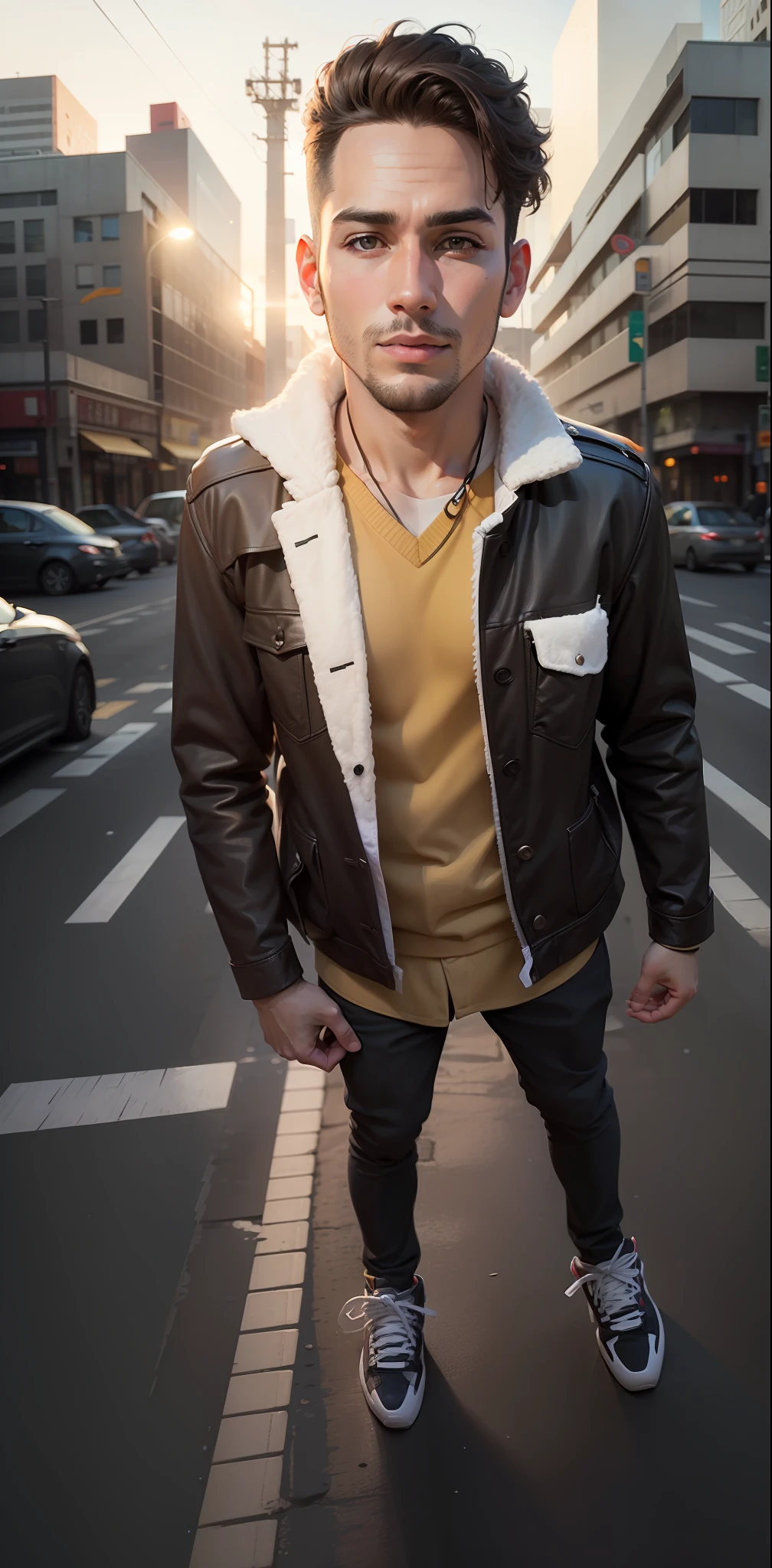 Handsome  boy, change background with digital building
