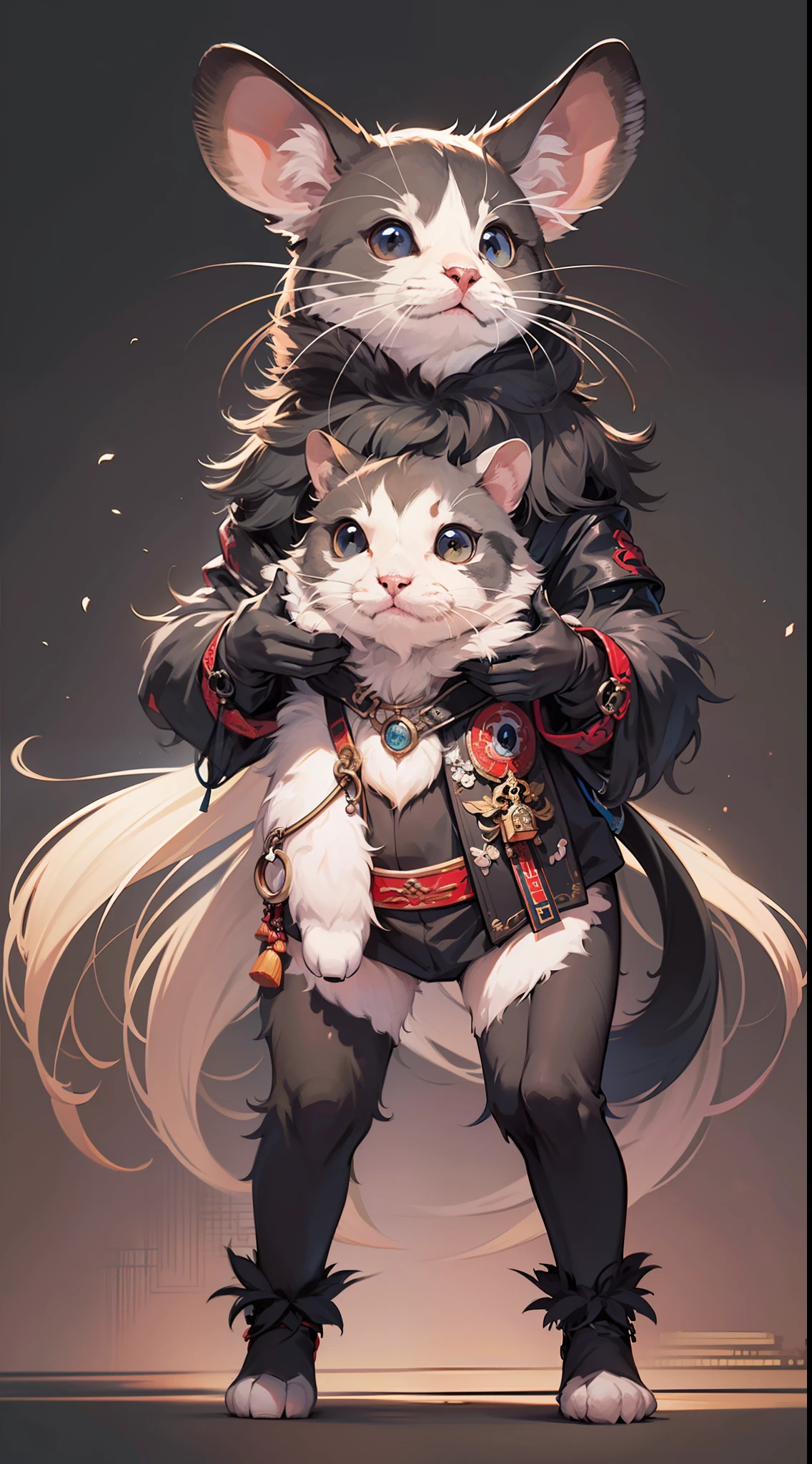 chinese mouse, furry, fluffy, gradient color ((best quality)), ((masterpiece)), ( extreme detailed, highest detailed, official art, beautiful and aesthetic:1.2), depth of field, composition FULL BODY, (CHIBI),, (beautiful and detailed eye:1.3),(very happy:1)