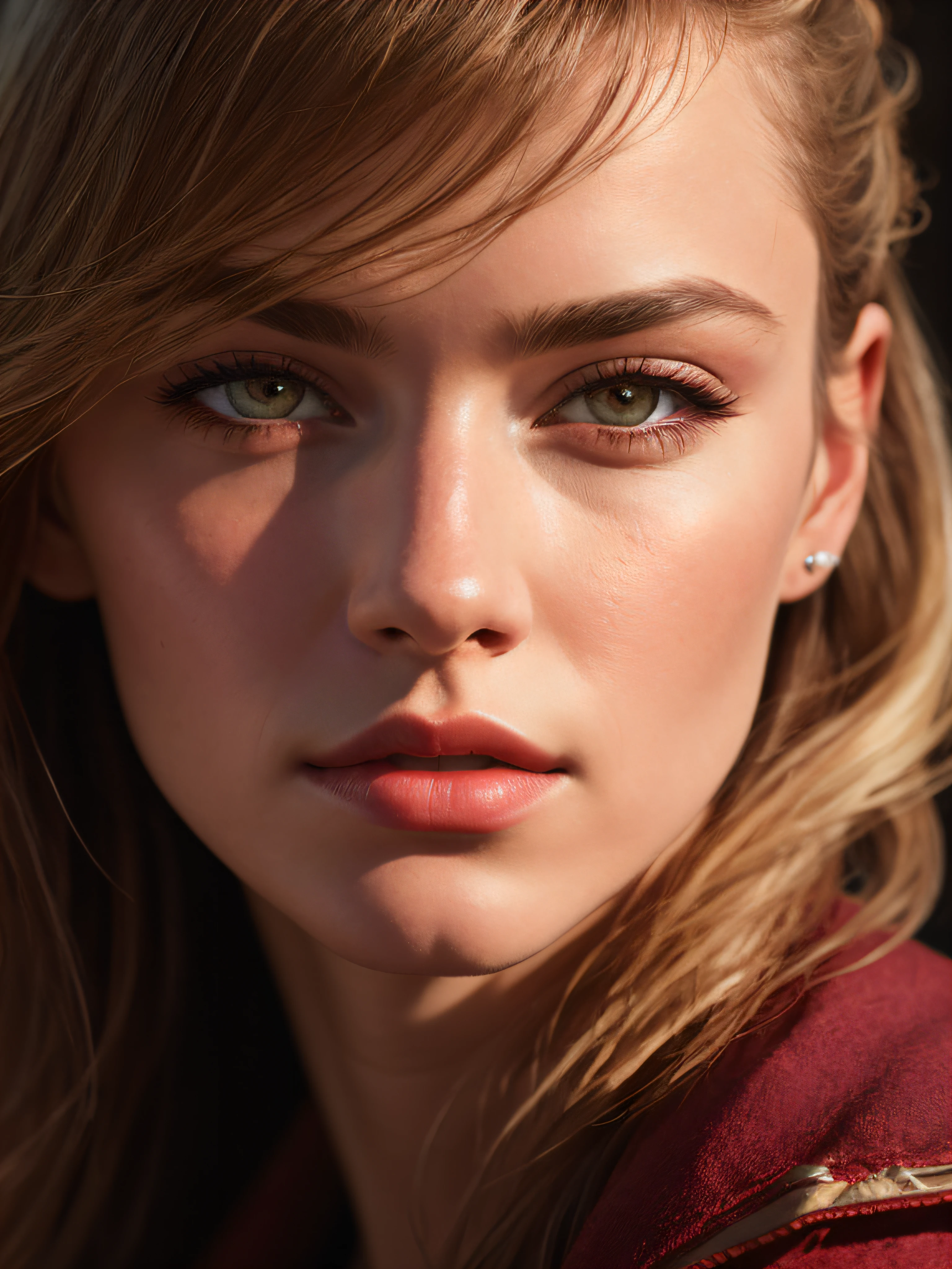 beautiful Slovakian supermodel, blonde, close up face portrait, ponytail, photorealistic, photo, masterpiece, realistic, realism, photorealism, high contrast, photorealistic digital art trending on Artstation 8k HD high definition detailed realistic, detailed, skin texture, hyper detailed, realistic skin texture, best quality, ultra high res, (photorealistic:1.4), high resolution, detailed, raw photo, nikon d850 film stock photograph 4 kodak portra 400 camera f1.6 lens rich colors hyper realistic lifelike texture dramatic lighting unrealengine trending on artstation cinestill 800,